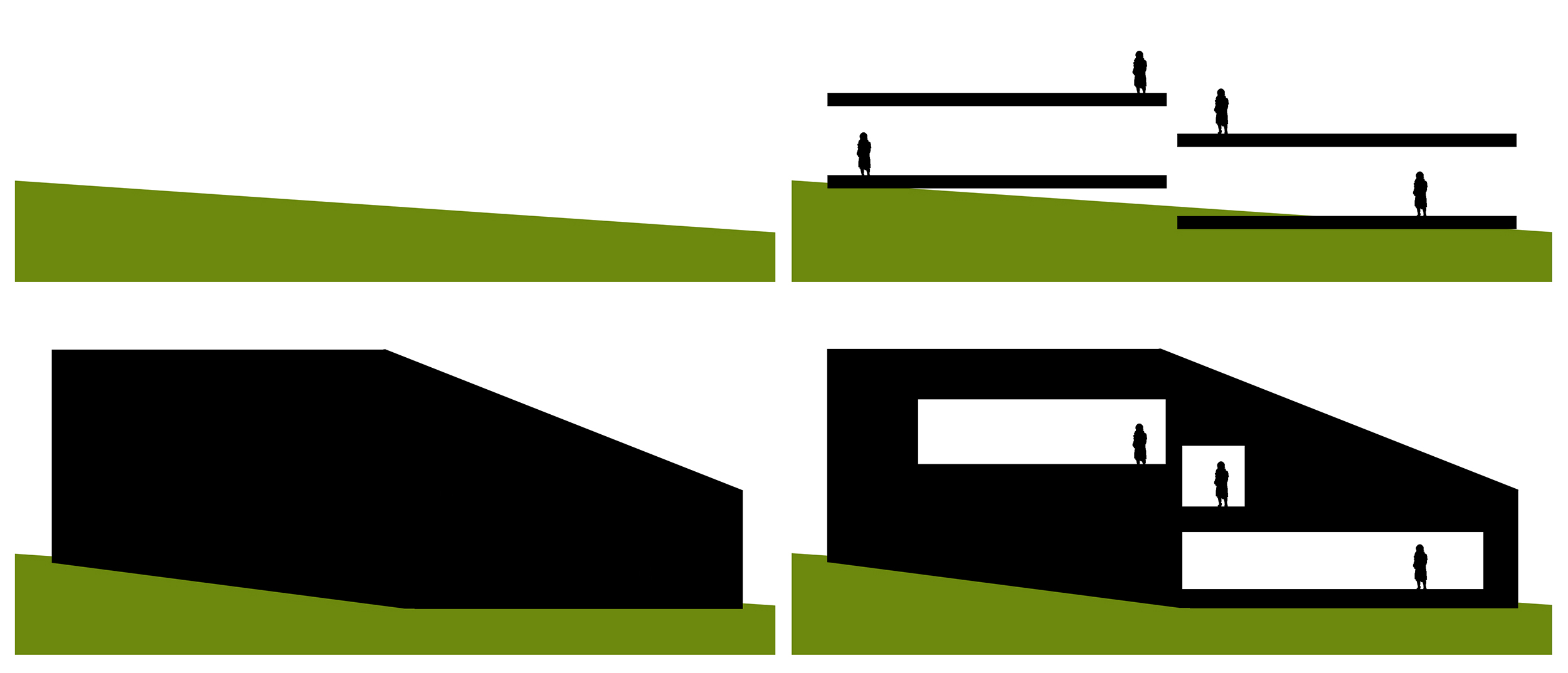 conceptual diagram - Adjusting the levels and the form to the mountain slope and the terrain topography
