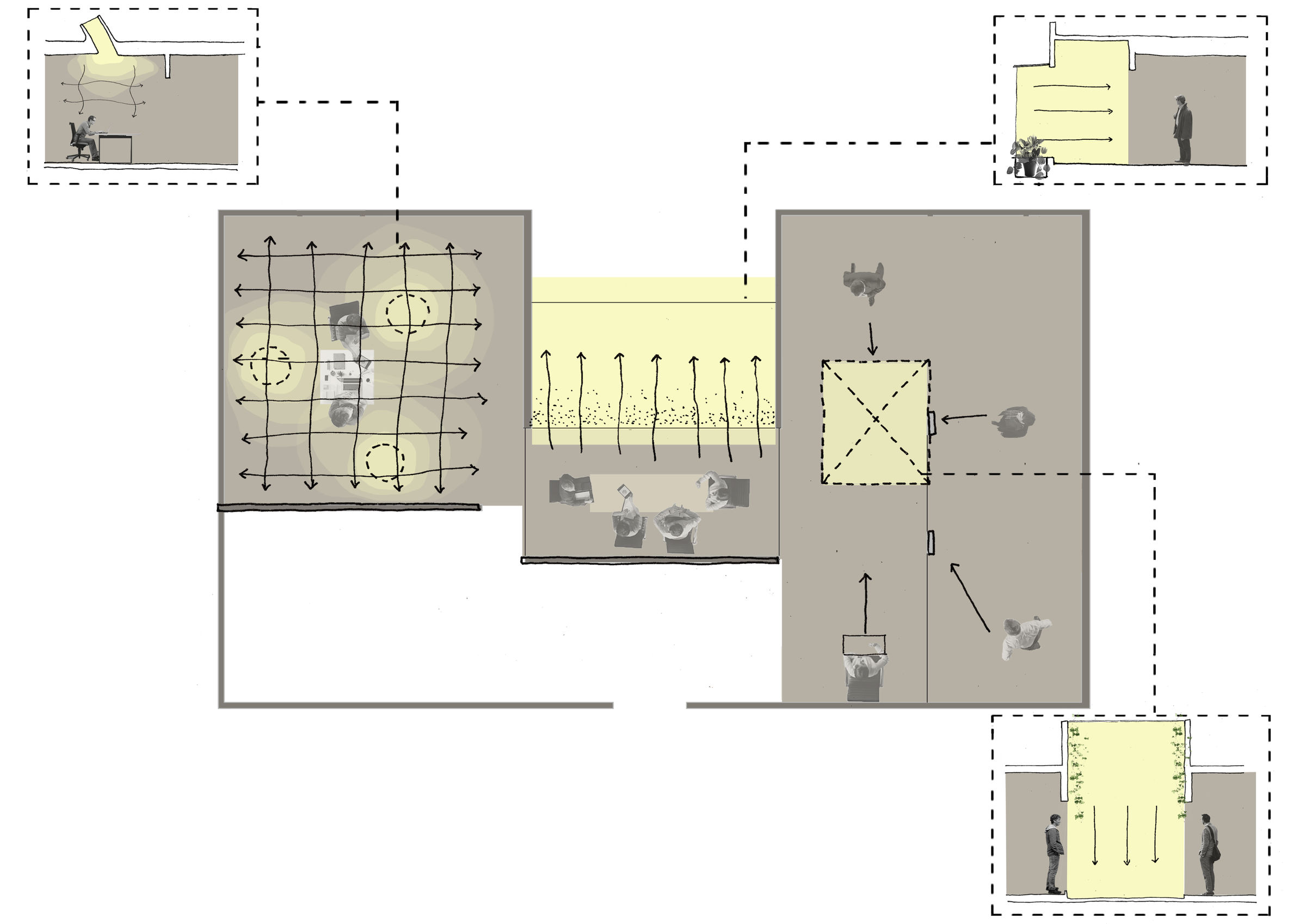 Diagram showing the infusion of natural light in different spaces.