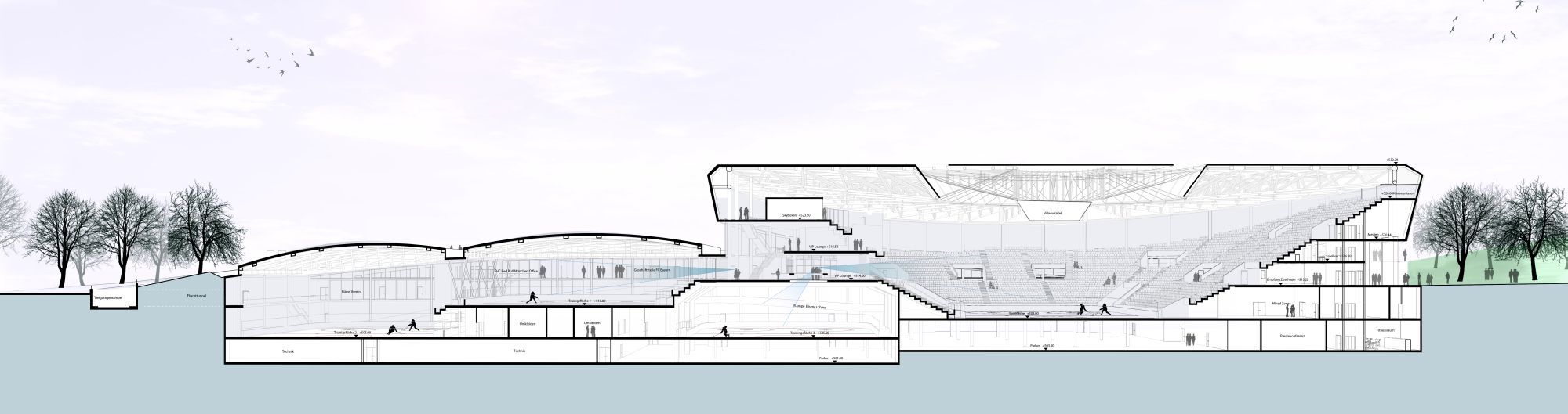 Section with cascading ice rinks