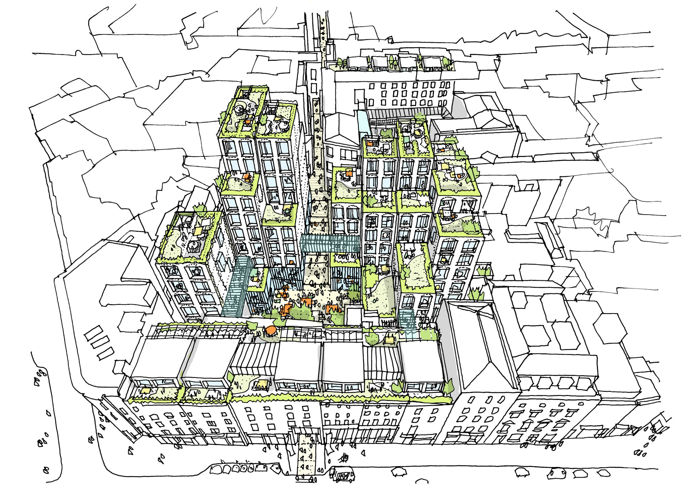 Early concept sketch for Floral Court