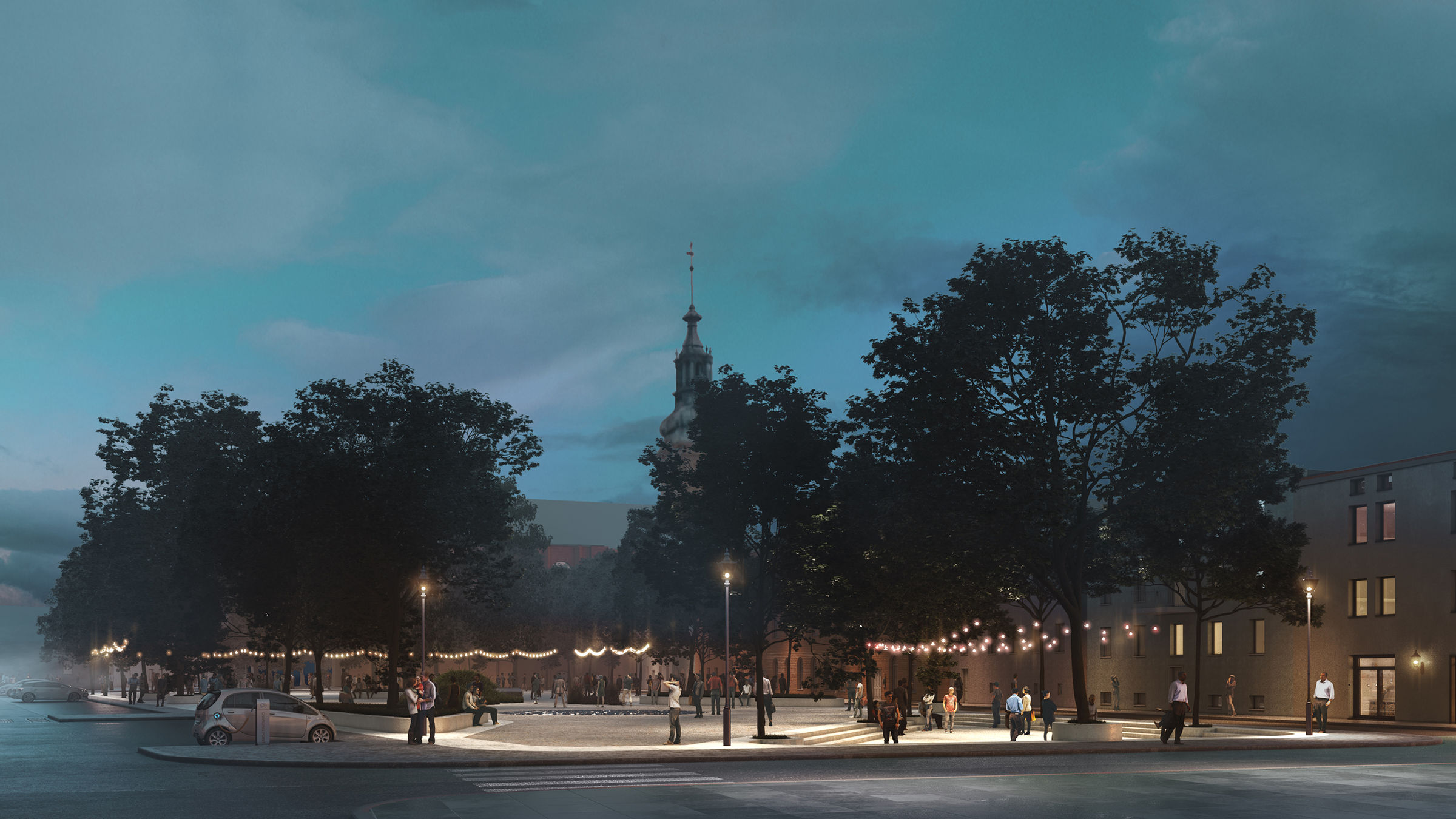 Night view of Metzig's Square