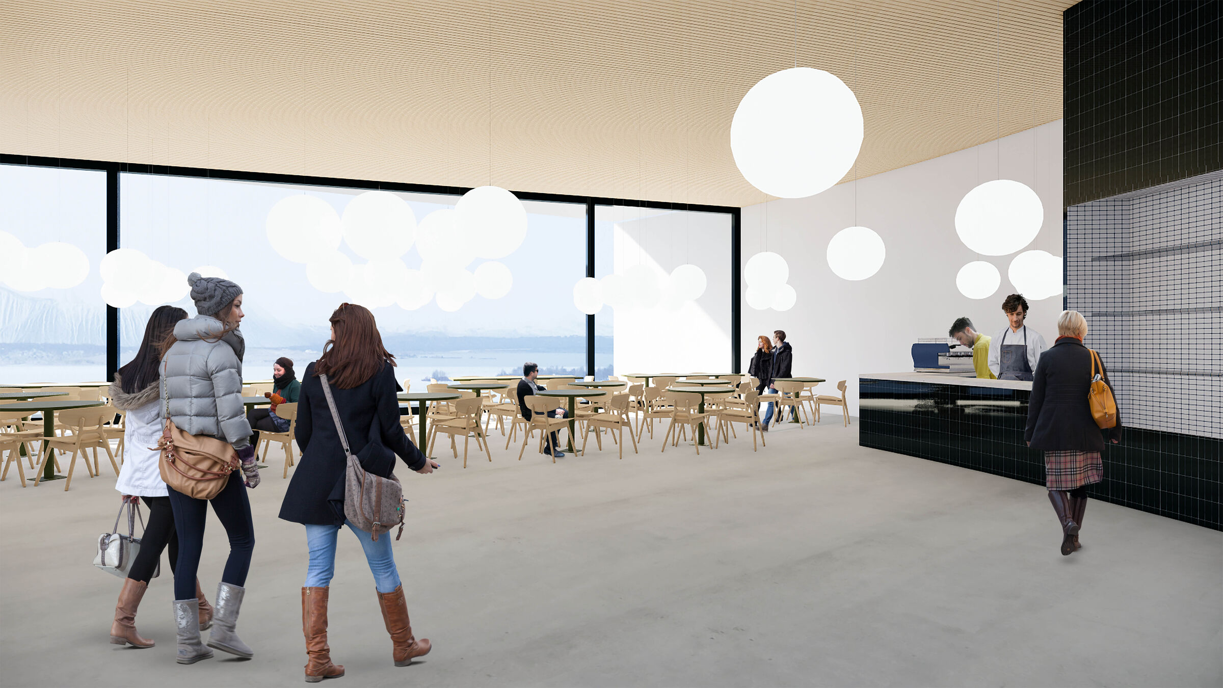 CAFE INTERIOR WITH OVER LOOKING VIEW TO THE FAMOUS VOLCANO