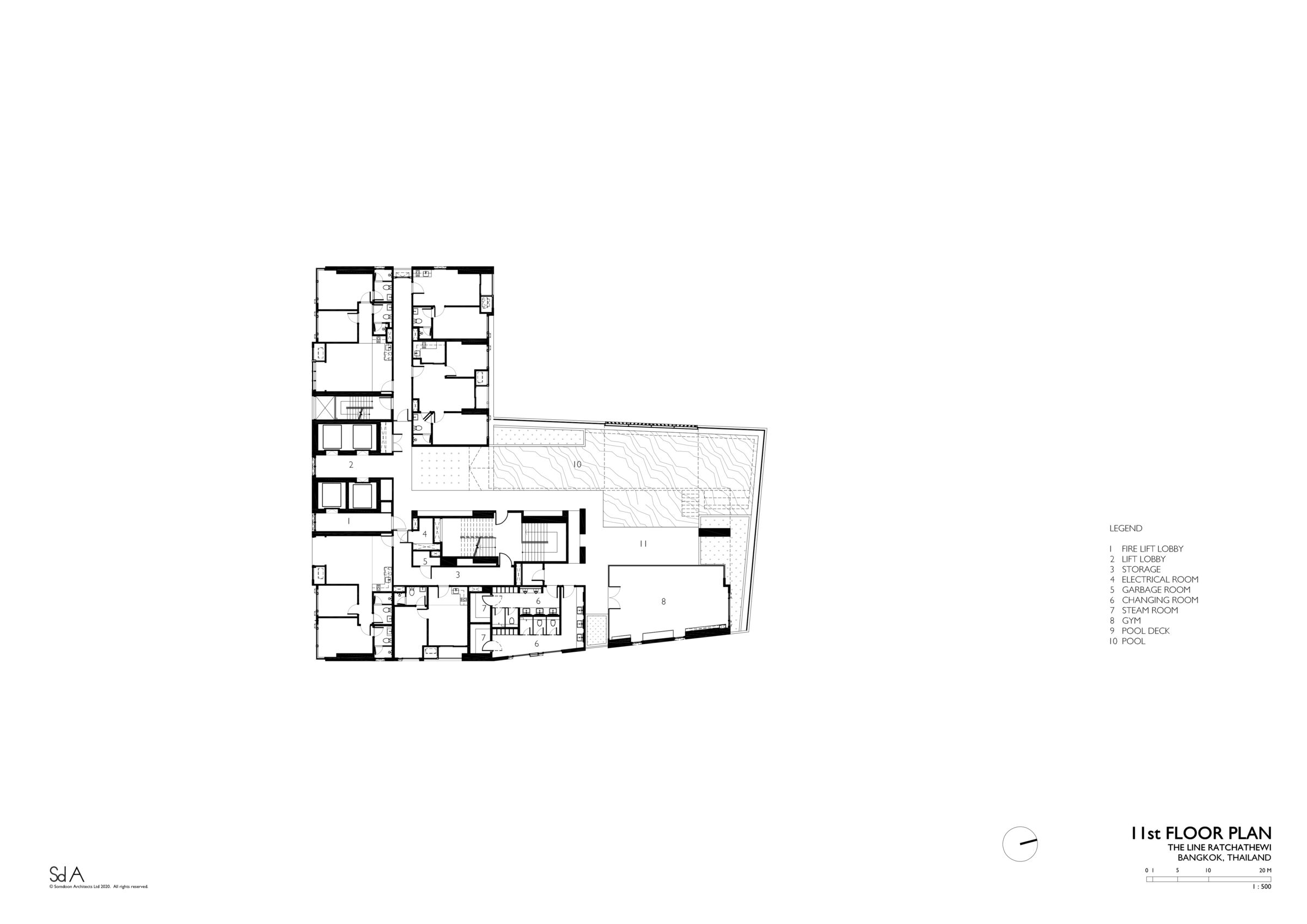 11th floor plan, The Line Ratchathewi by Somdoon Architects