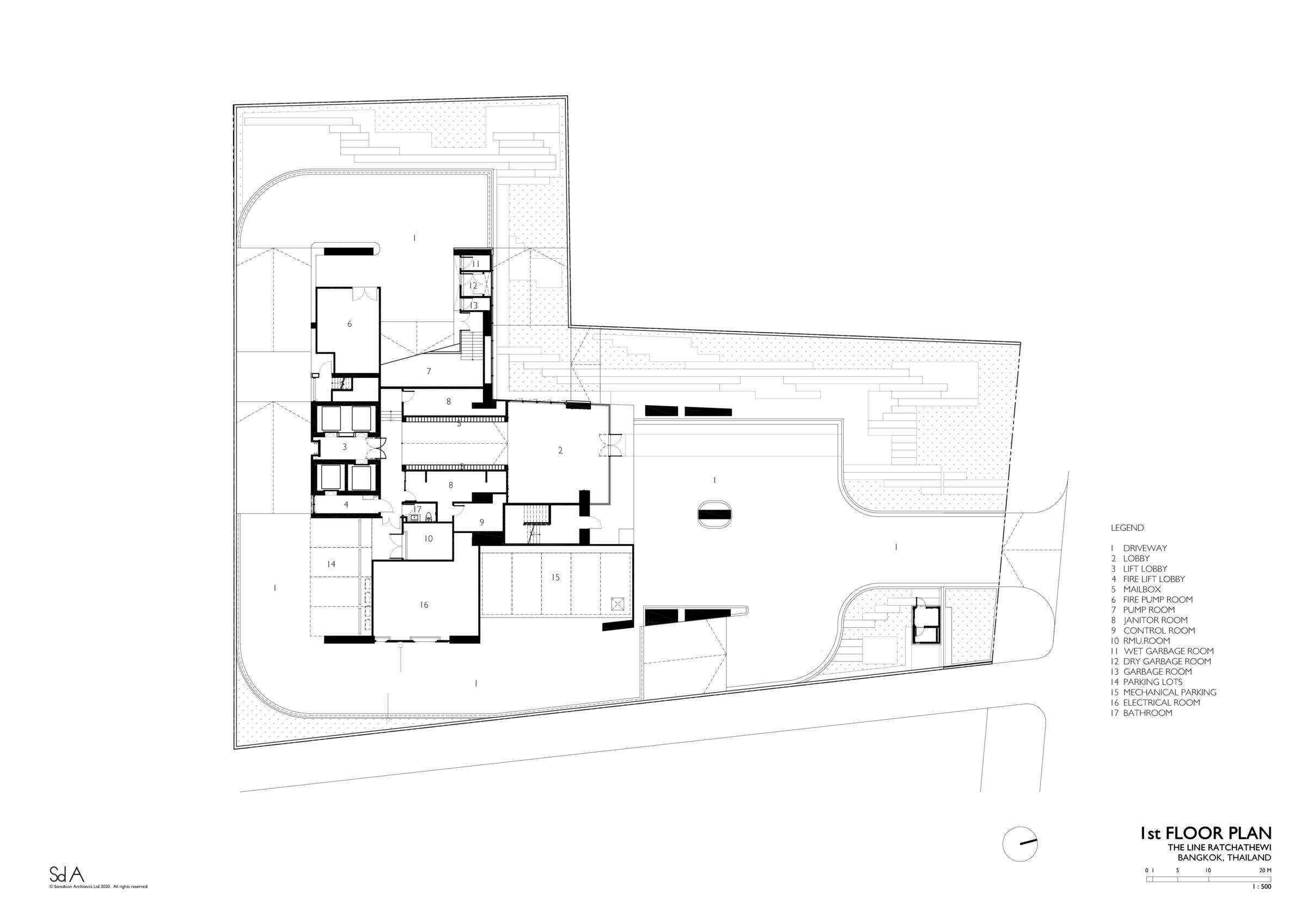 1st floor plan, The Line Ratchathewi by Somdoon Architects