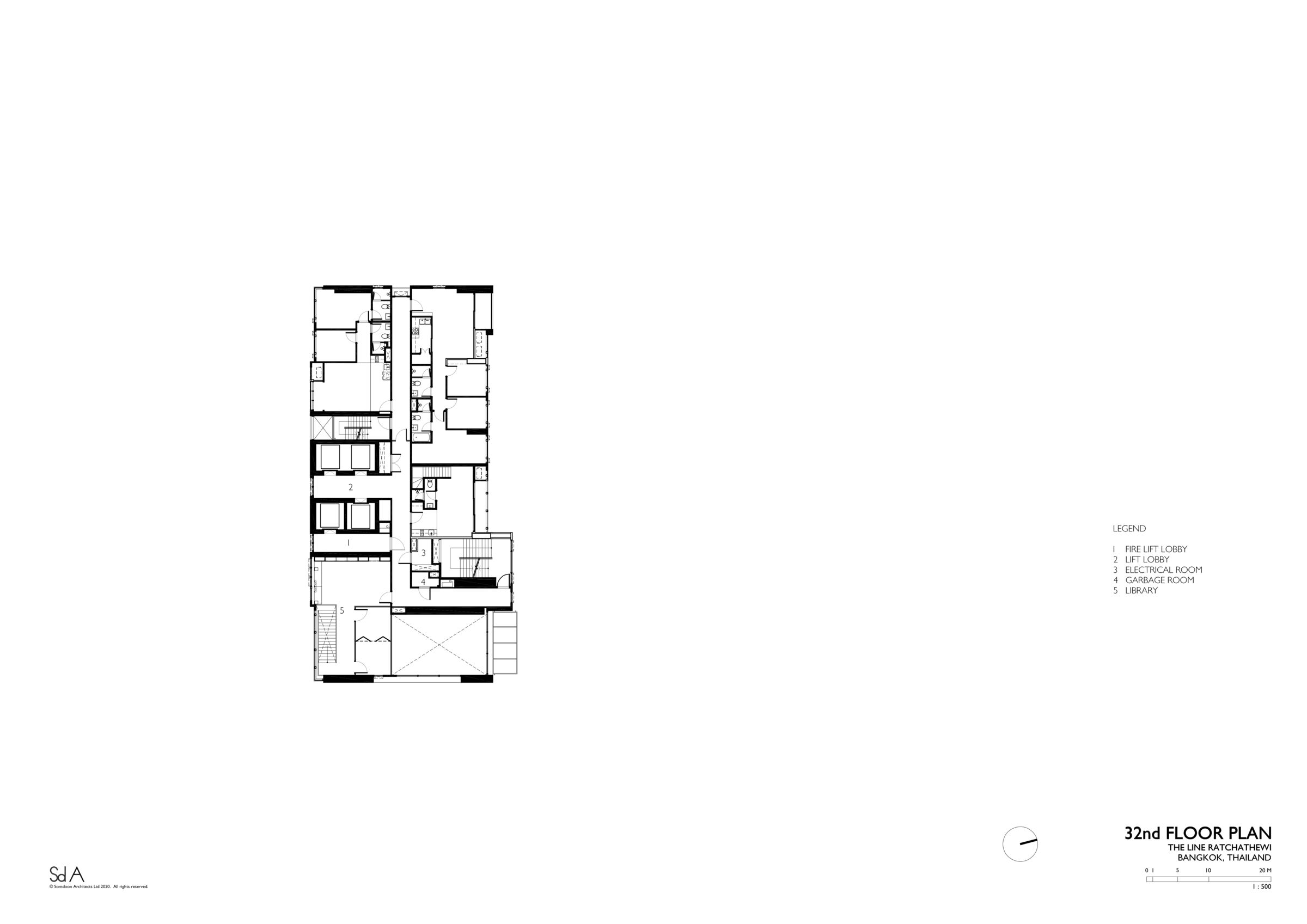 32nd floor plan, The Line Ratchathewi by Somdoon Architects