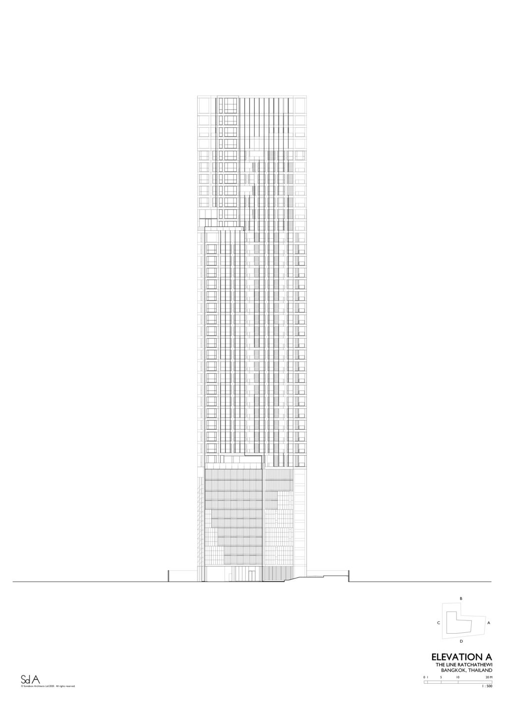 Elevation A, The Line Ratchathewi by Somdoon Architects