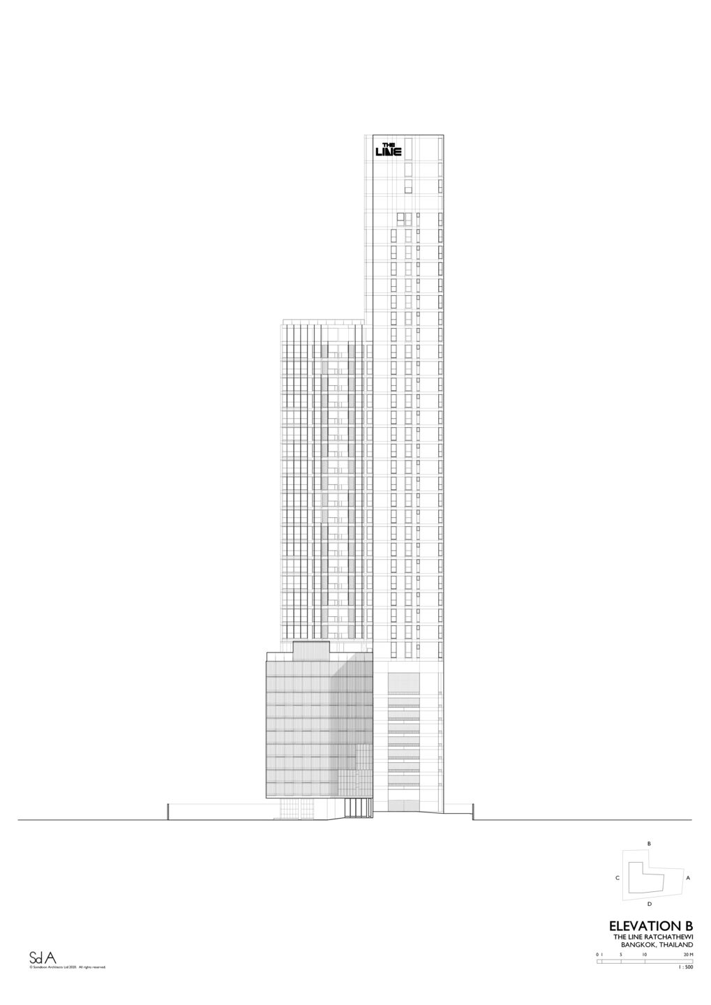 Elevation B, The Line Ratchathewi by Somdoon Architects