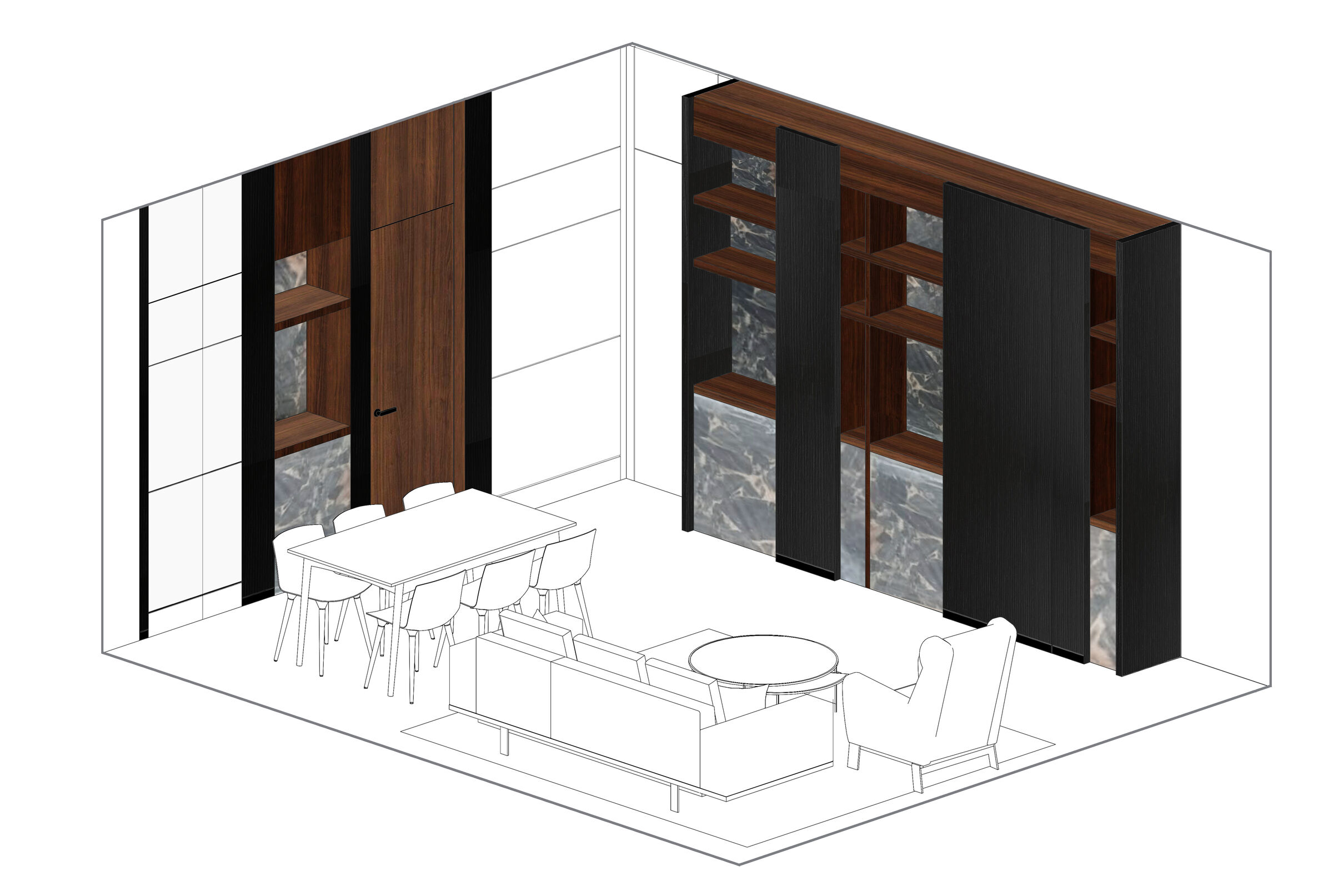 LIVING ROOM AXONOMETRIC VIEW