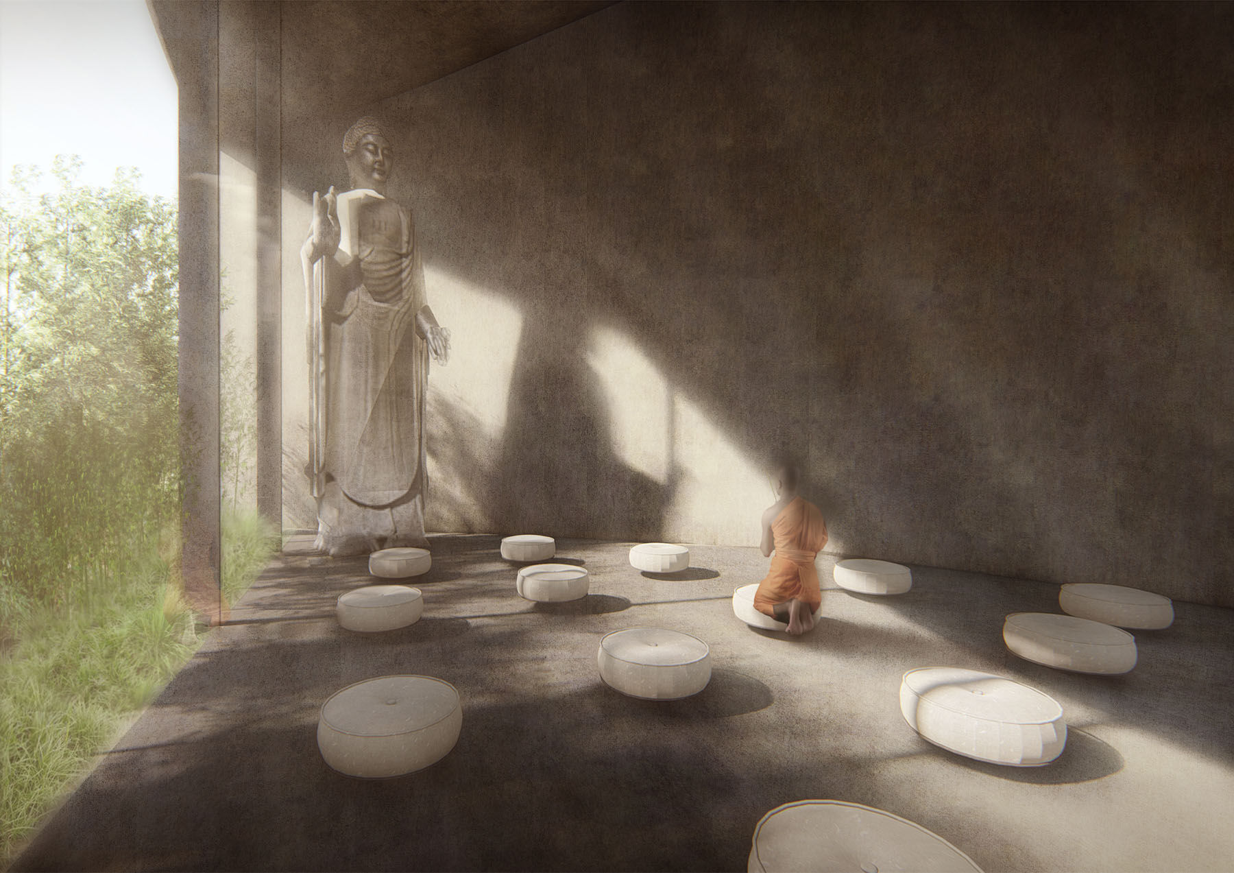 The unique "emptiness" of the site shapes the internality of the architecture