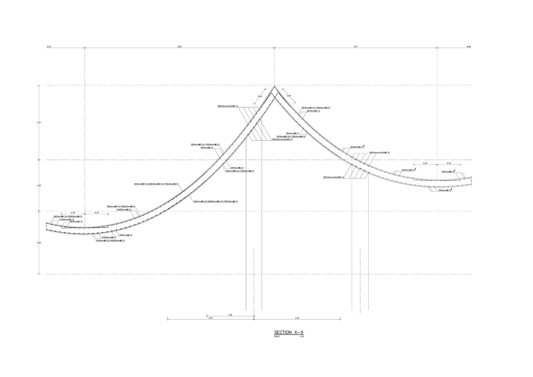 The catenary structure roof connects the main hall, meditation, and dormitory space; Drawing