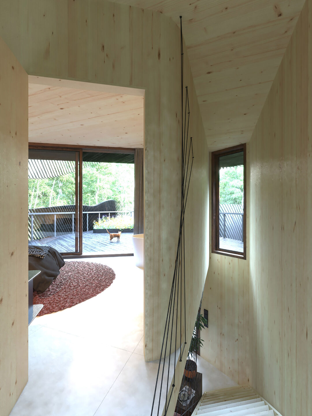 Mitosis XS - View of the bedroom from the stairs