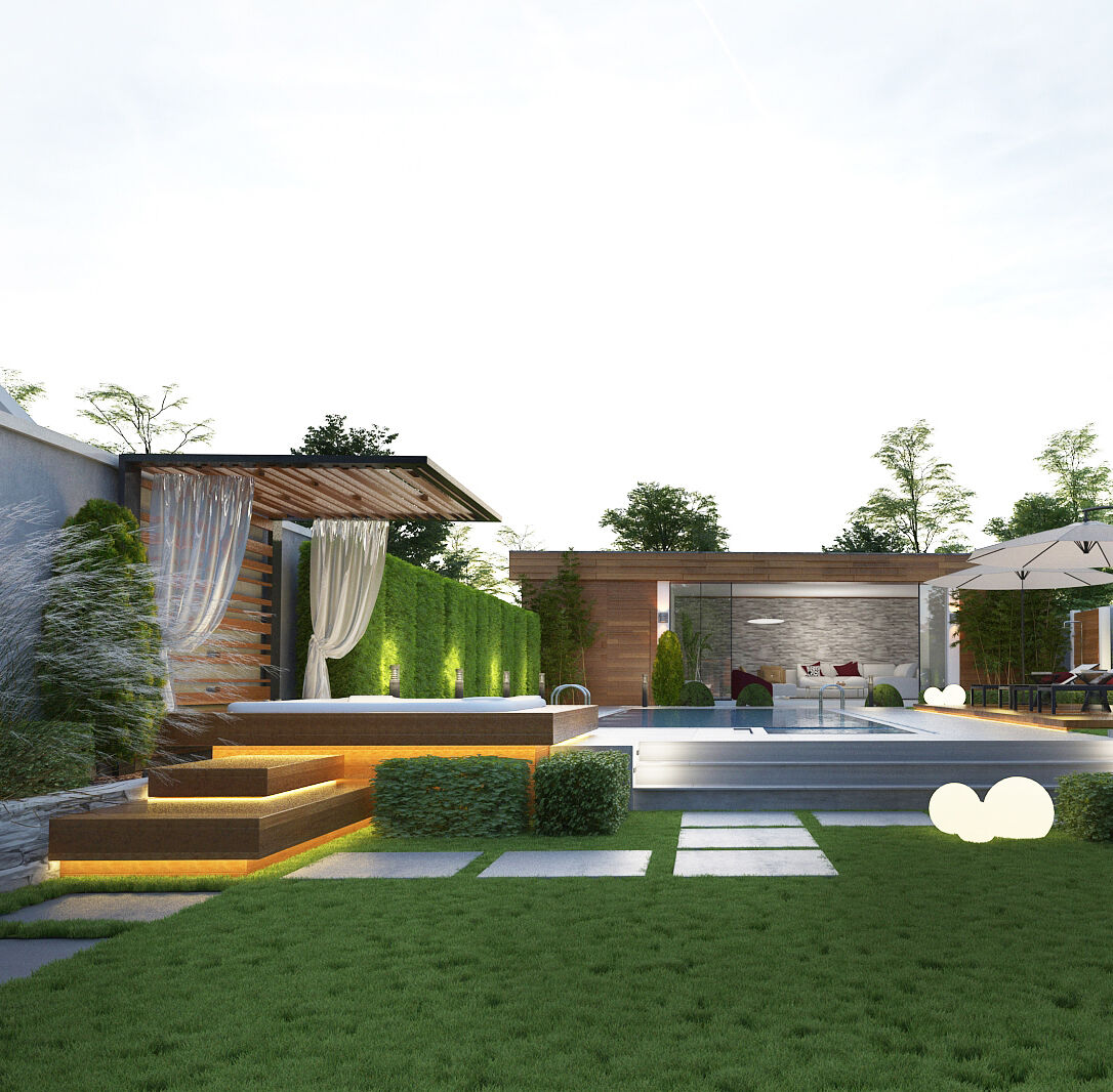 Beautiful modern house with garden, outdoor | Stock Images