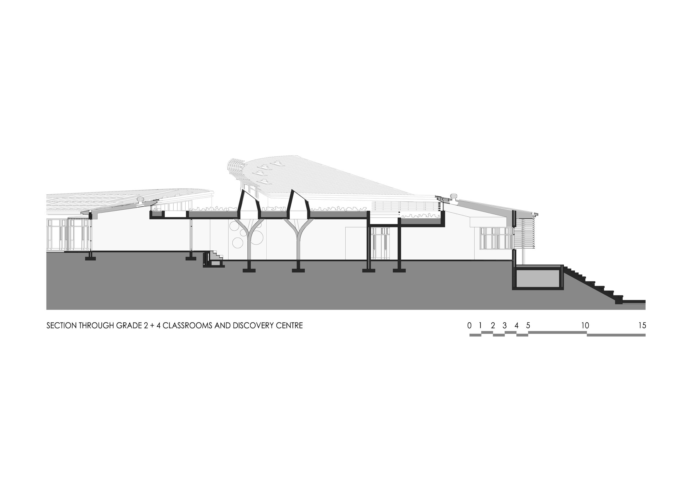 Section Through Grade 2 and 4 Classrooms and Discovery Centre