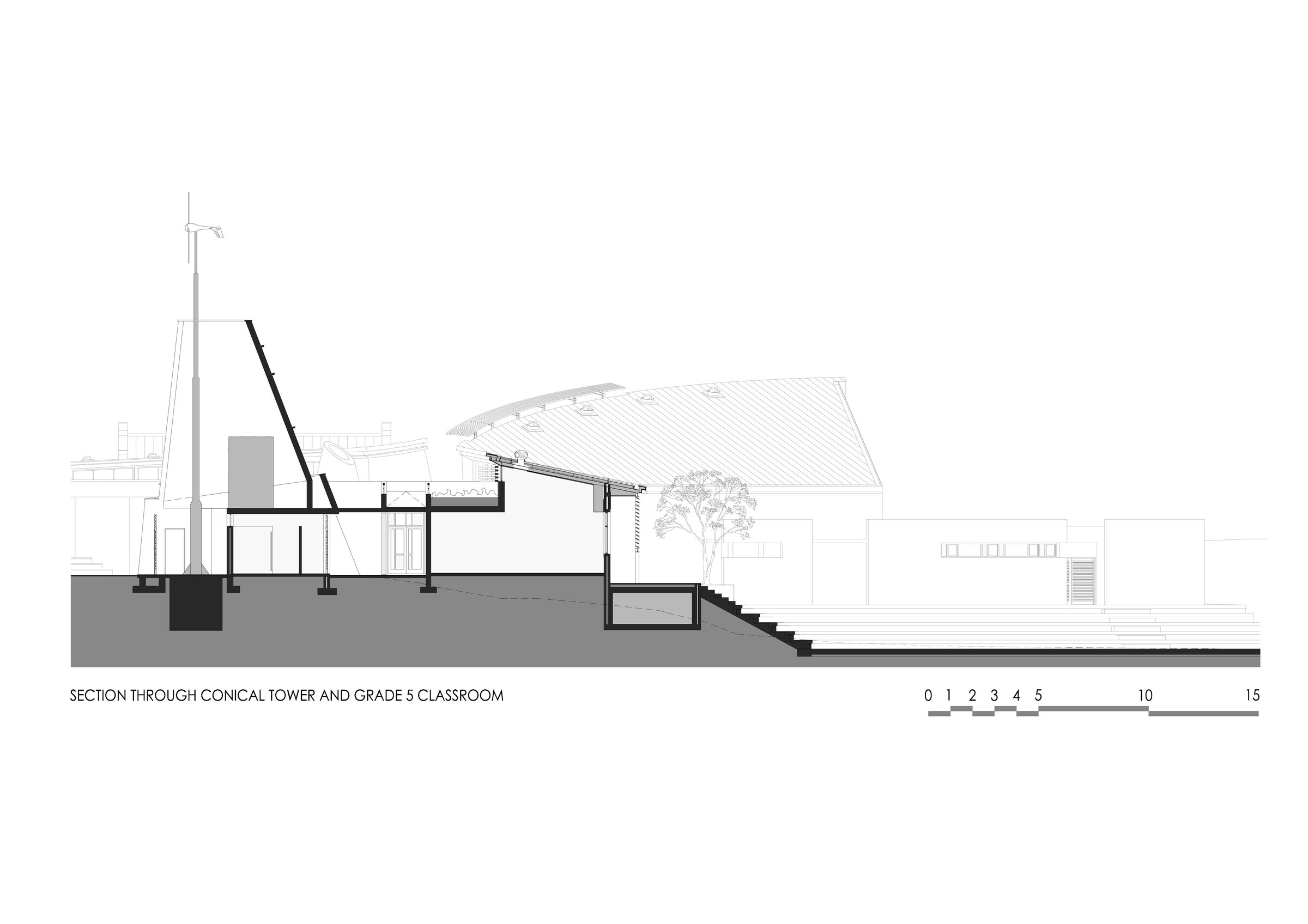 Section Through Conical Tower and Grade 5 Classroom