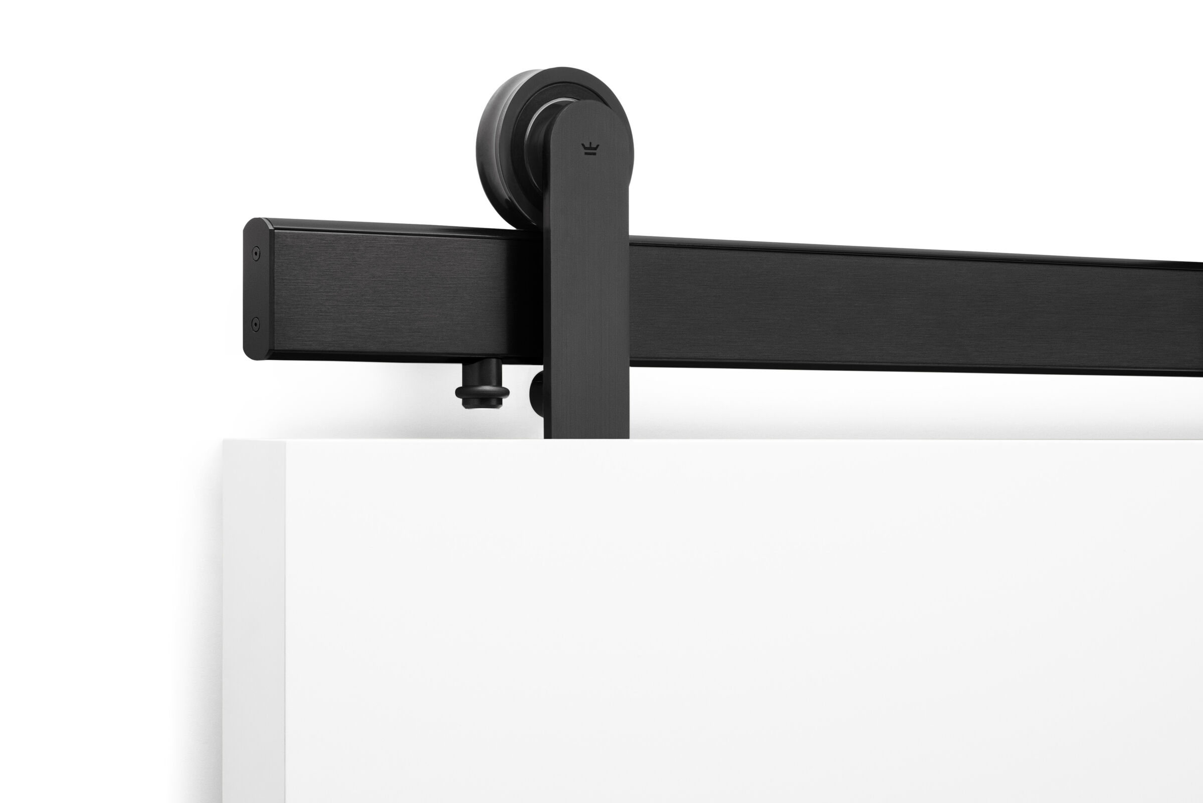 Oden Top Mount Sliding Door Hardware in Black Stainless