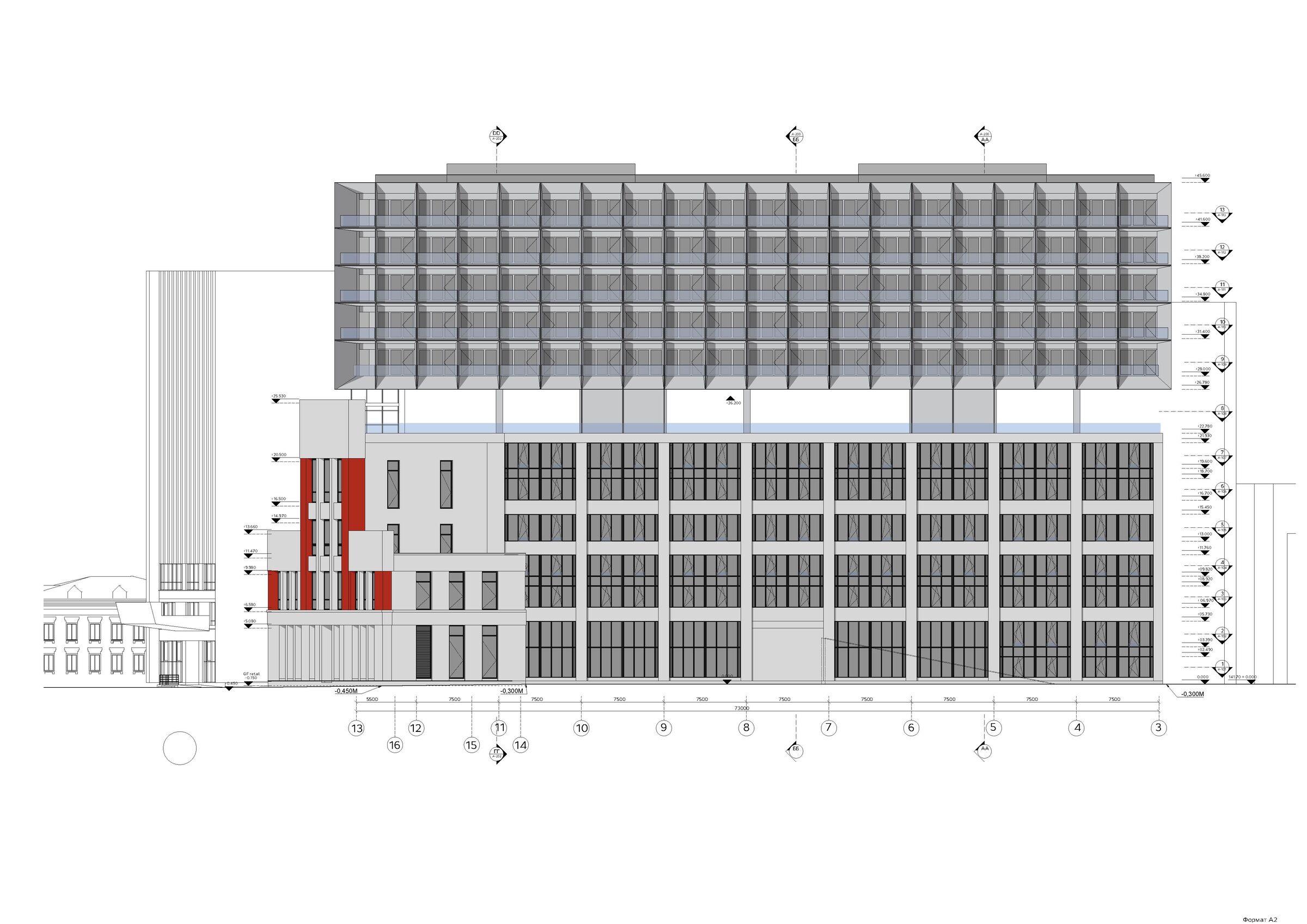 Tatlin apartments. Elevations East