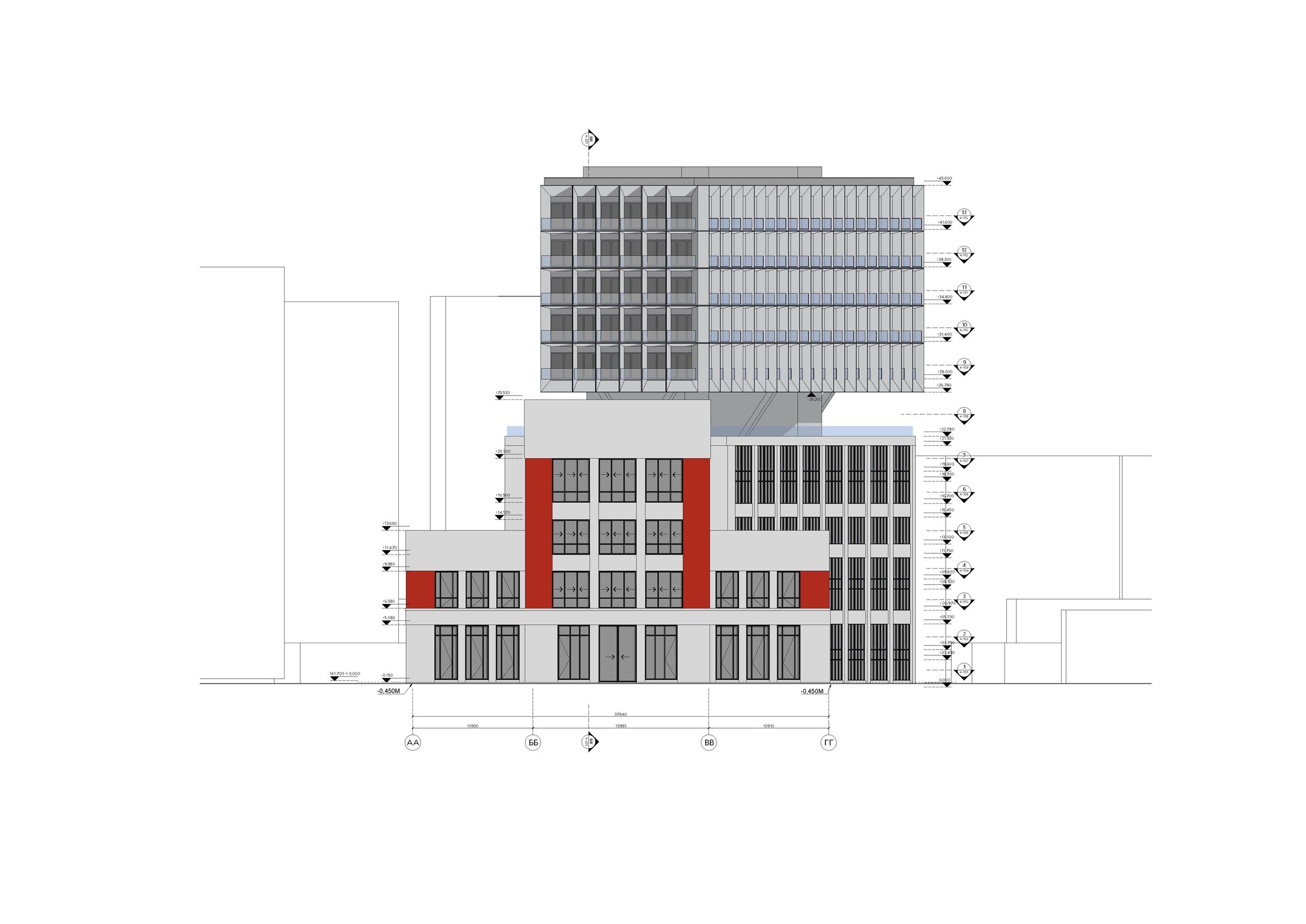 Tatlin apartments. Elevations South