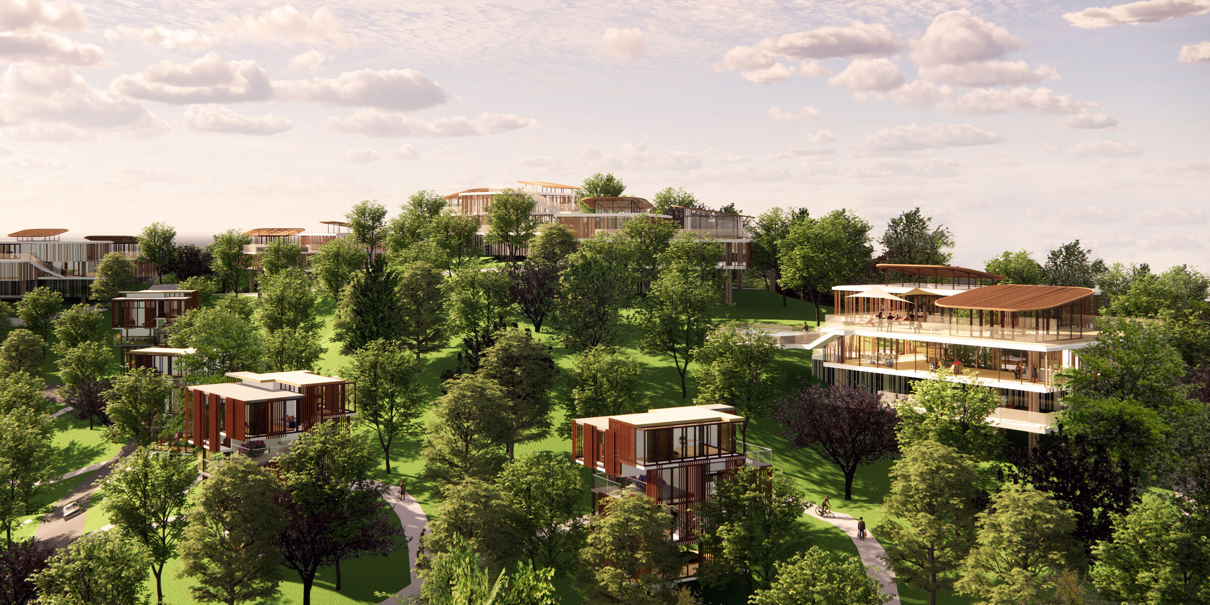 Y11/13 Big House Considering the relationship with a wide variety of trees generated by the topography, two types of plans, A and B, will be arranged according to the location conditions.