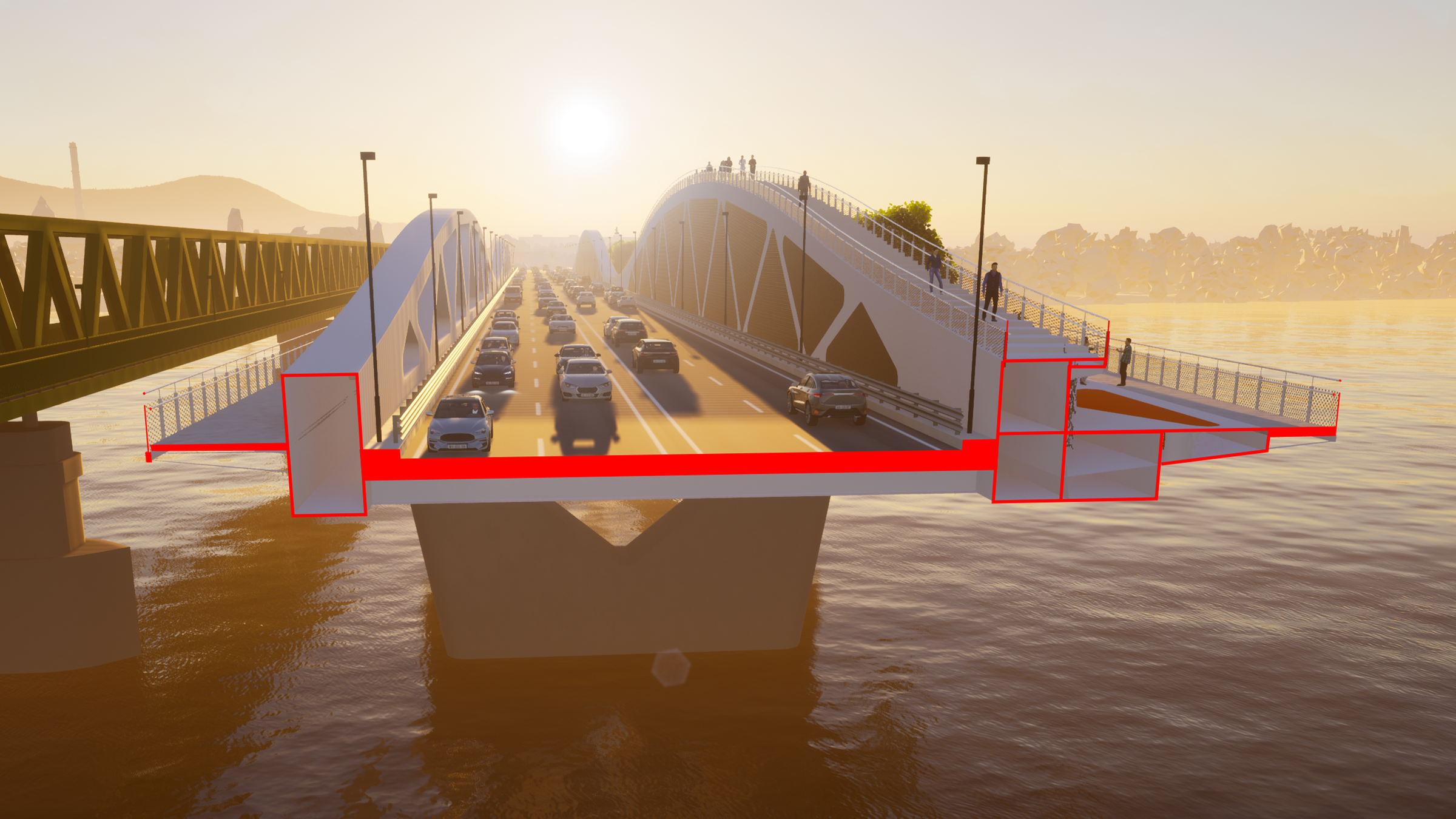 Cross-sections of the bridge - 2x2 lanes