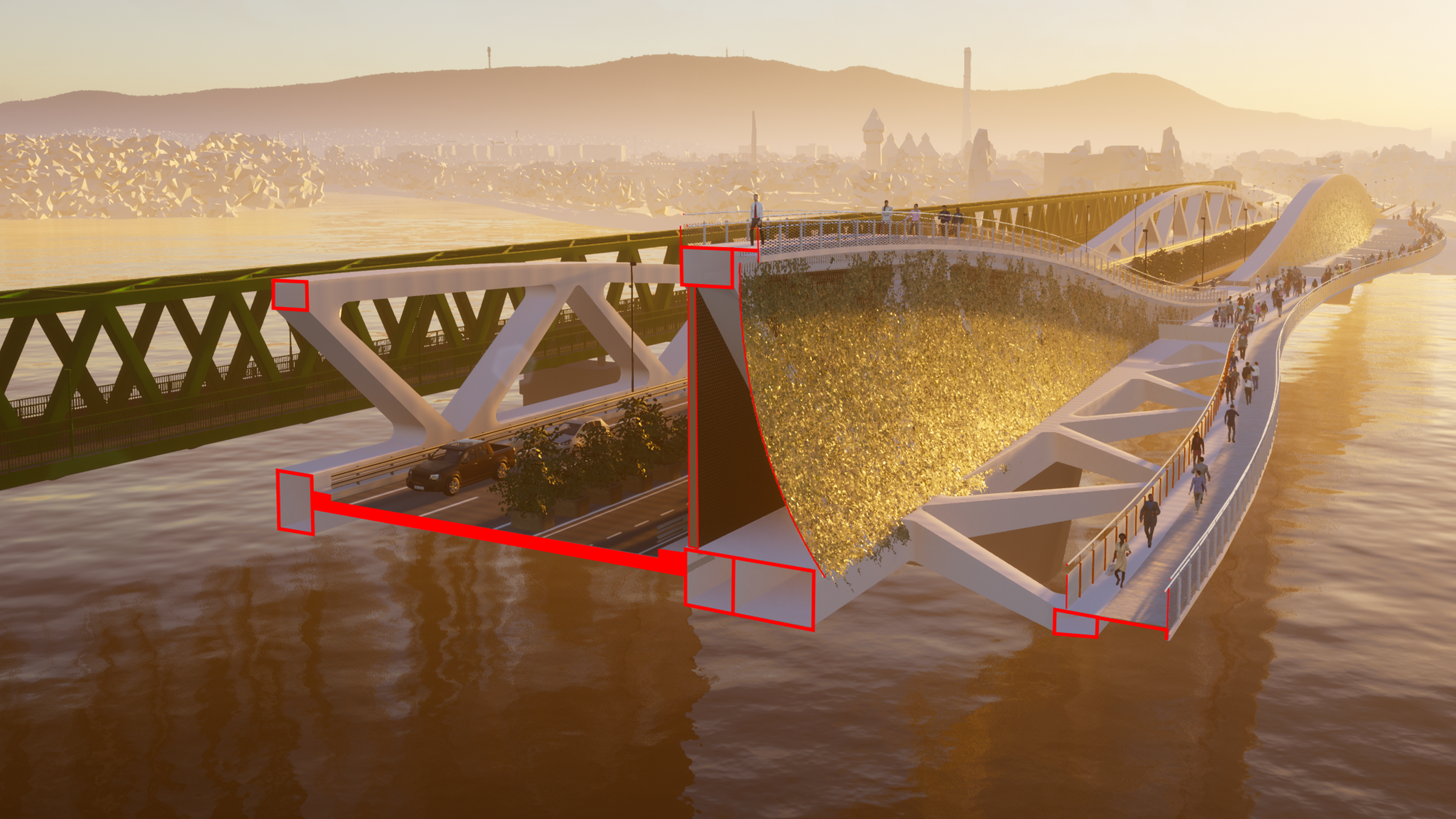 Cross-sections of the bridge in the middle - 2x1 lanes