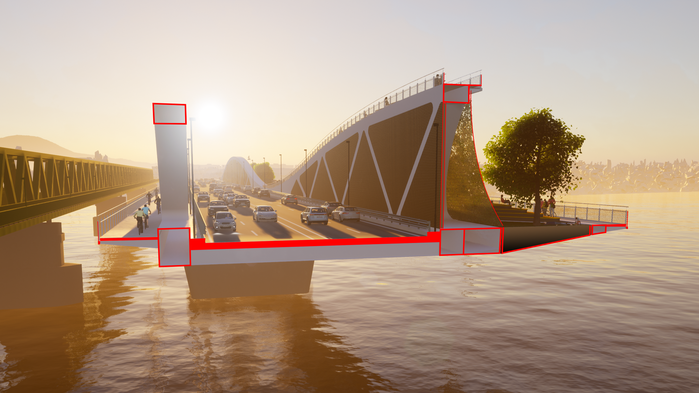 Cross-sections of the bridge in the middle - 2x2 lanes