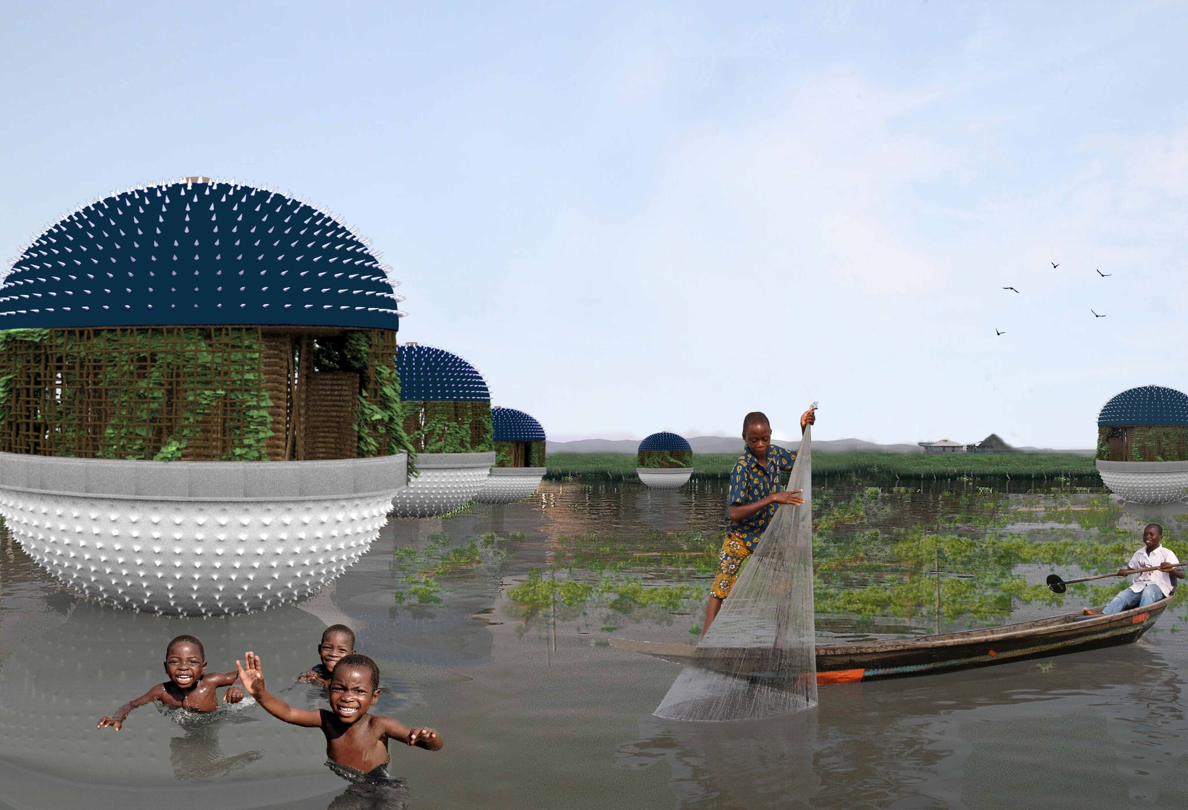 Smart village to adapt to changes in sea level rise inspired by the biomimetic structure of "Puffer Fish"