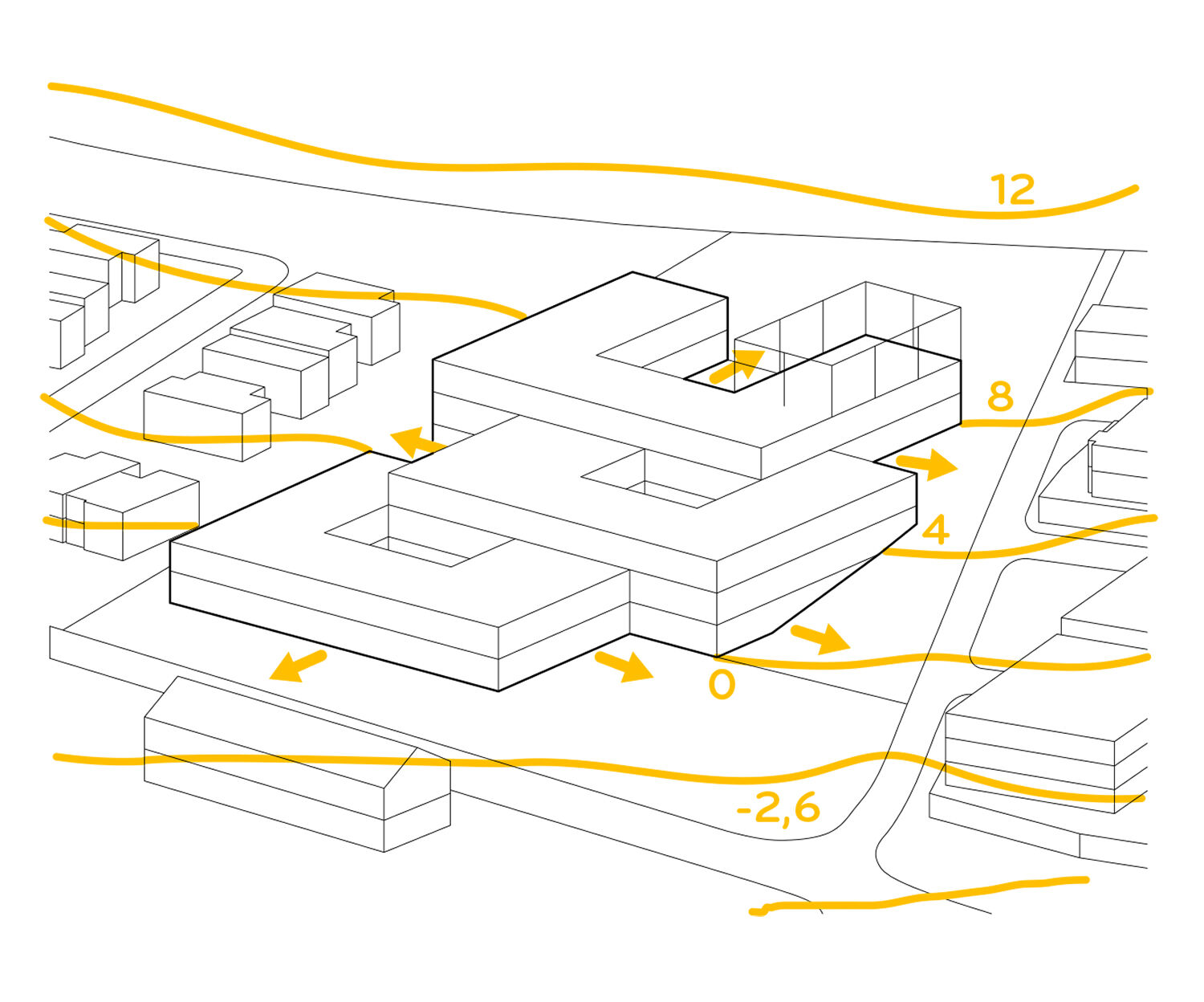 Schema of immersion of the building into the terrain.
