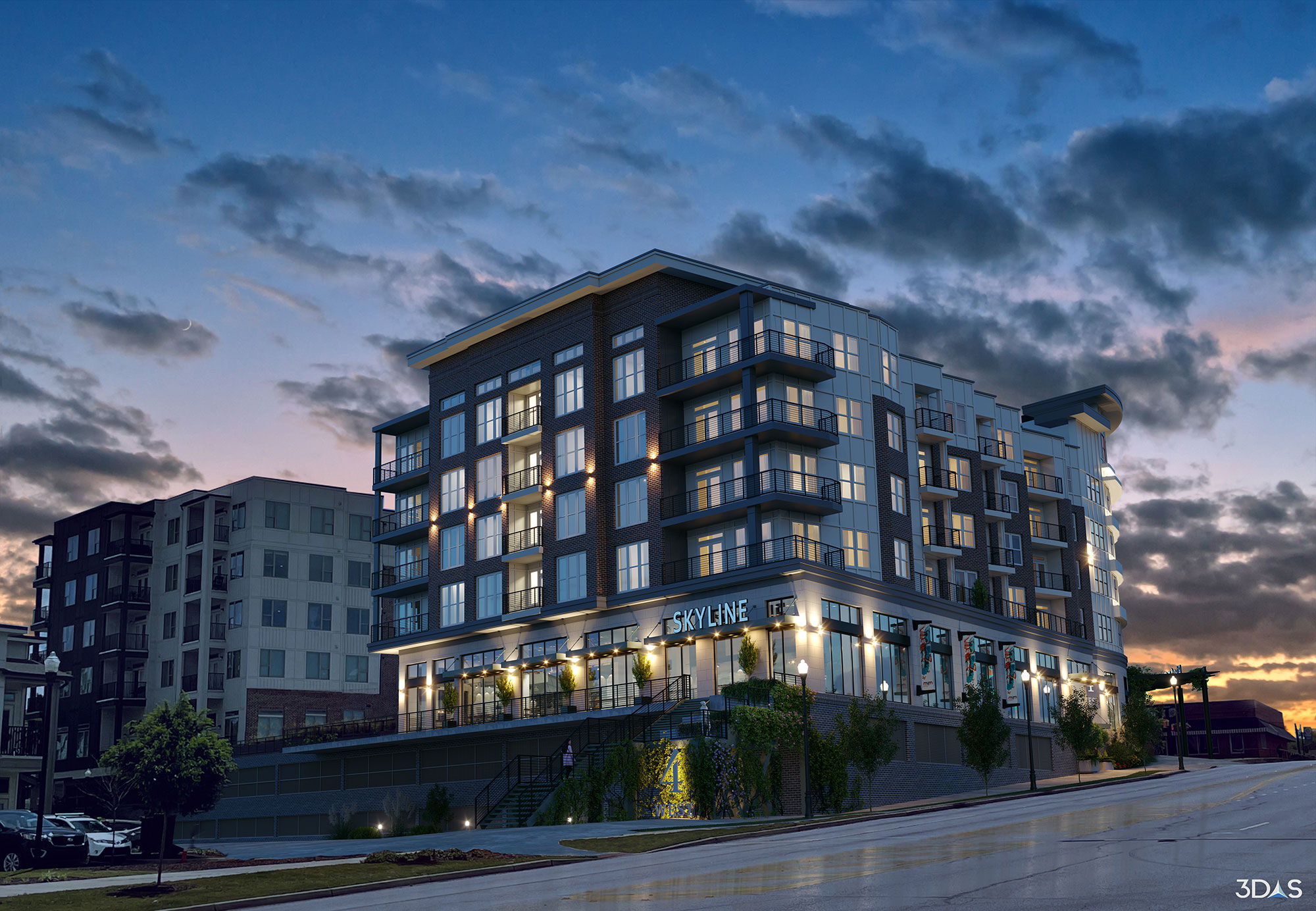 4 West View 1: Evening 3D Rendering