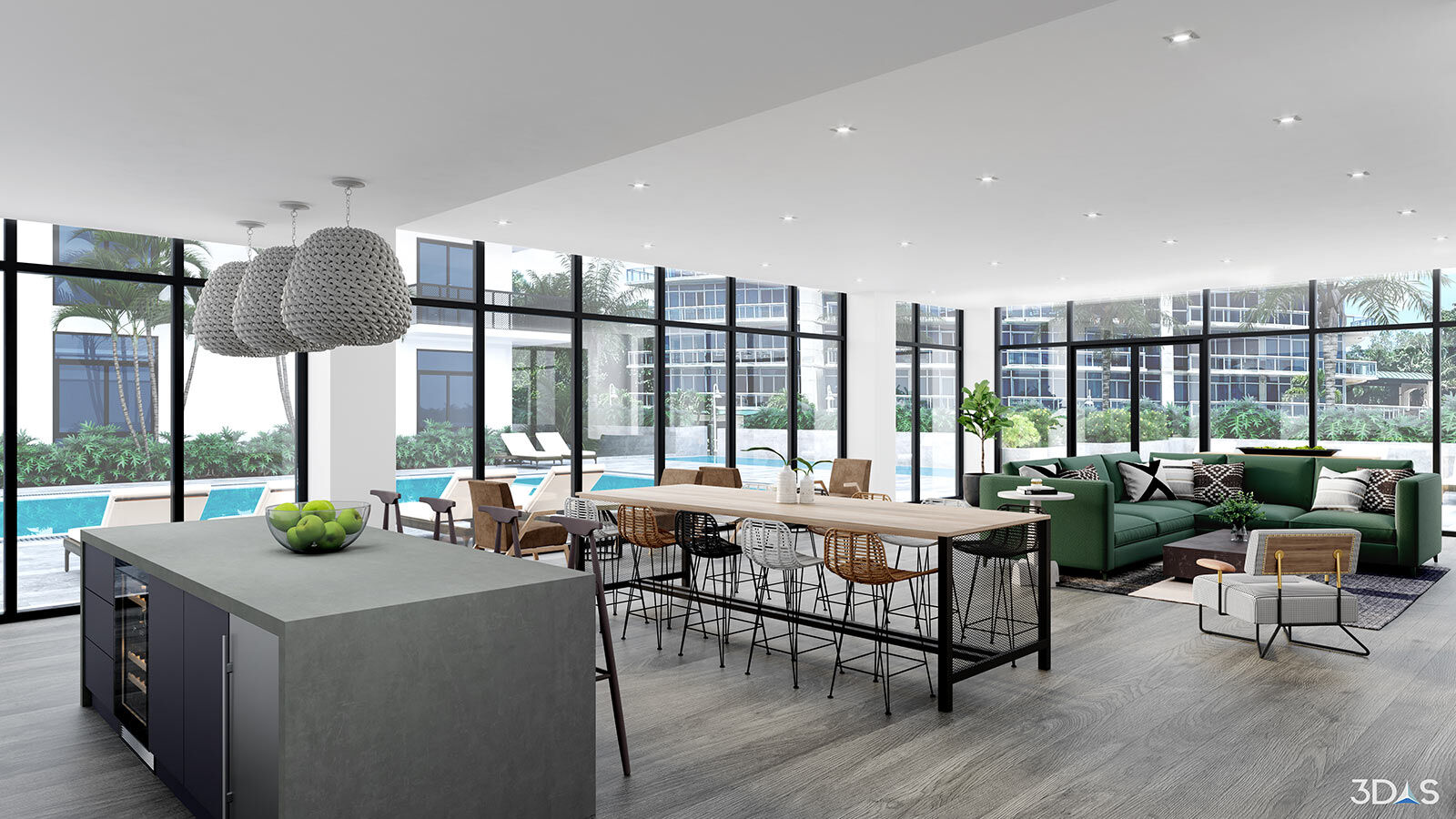 Social Room 3D Rendering