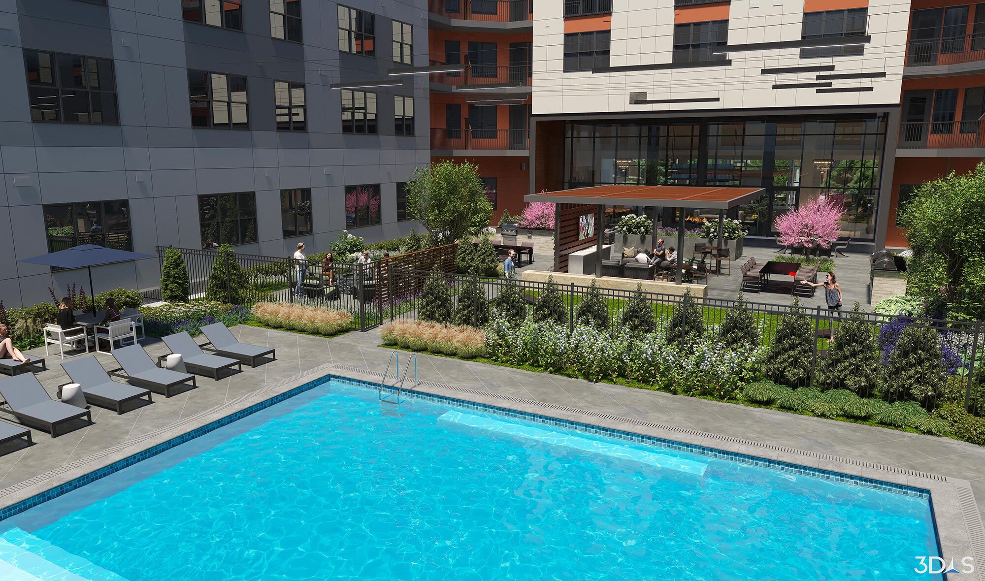 Courtyard & Pool 3D Rendering