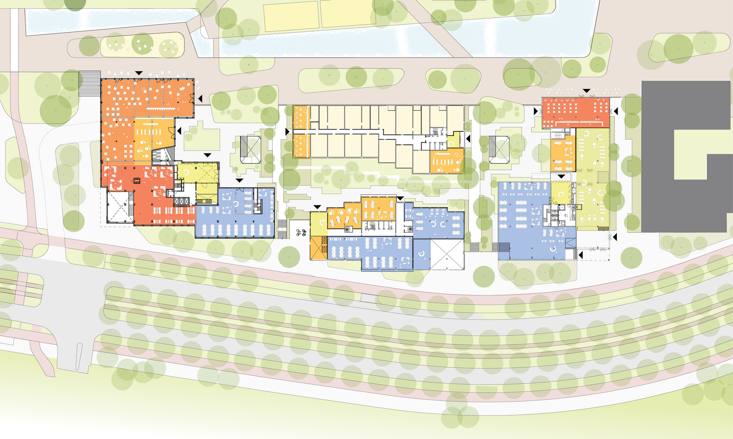 Max Euwe Kwartier consists of three mixed use buildings in a lush green environment