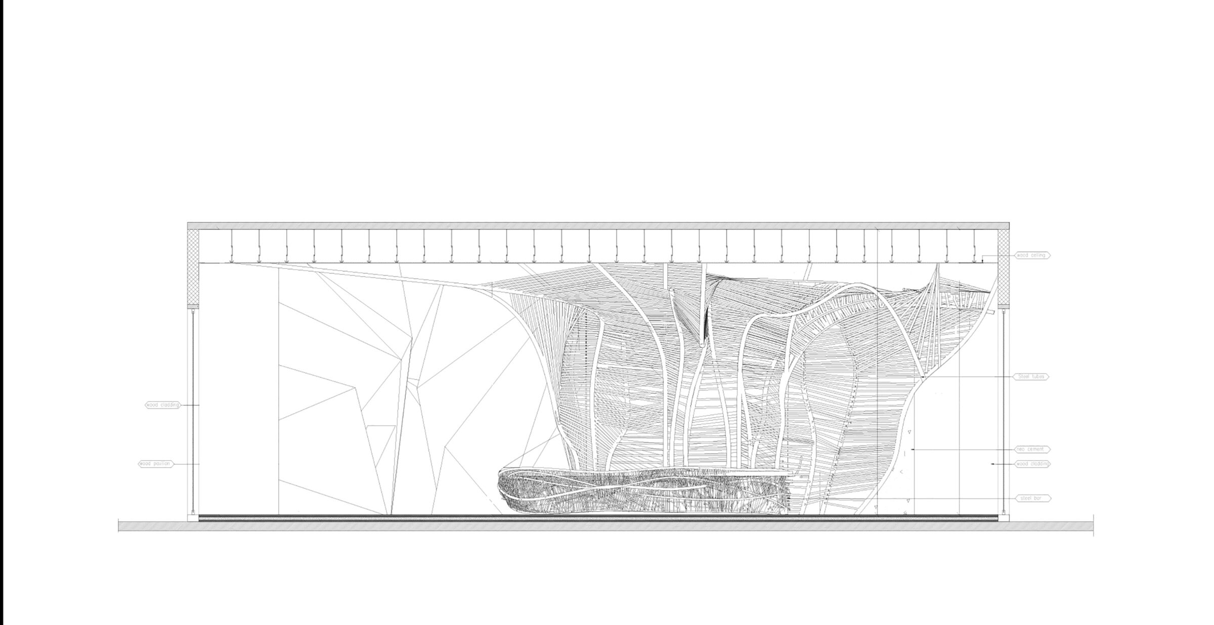 Sectional drawing showing metal work design and details around the bar area