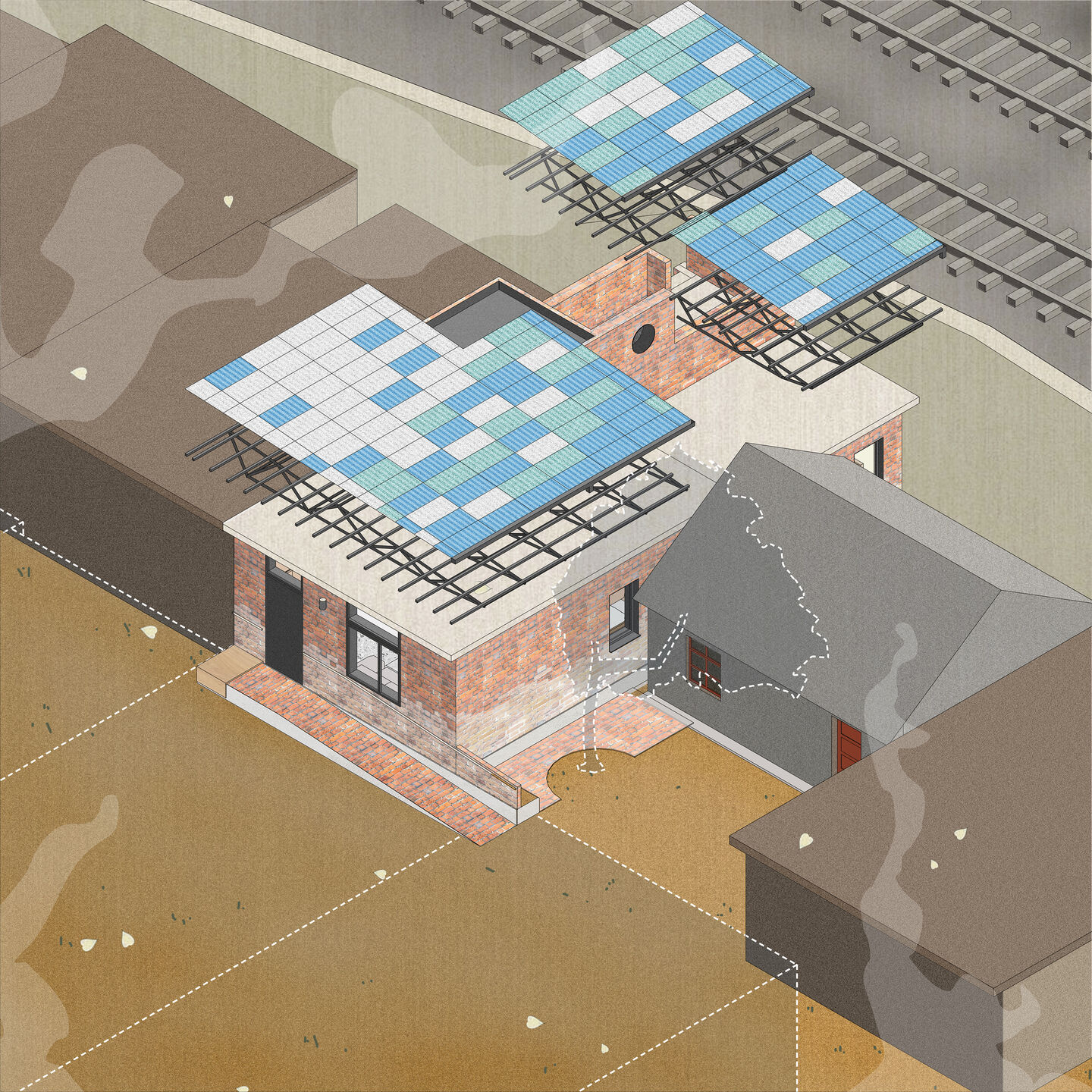 Axonometric roof explosion drawing (after)
