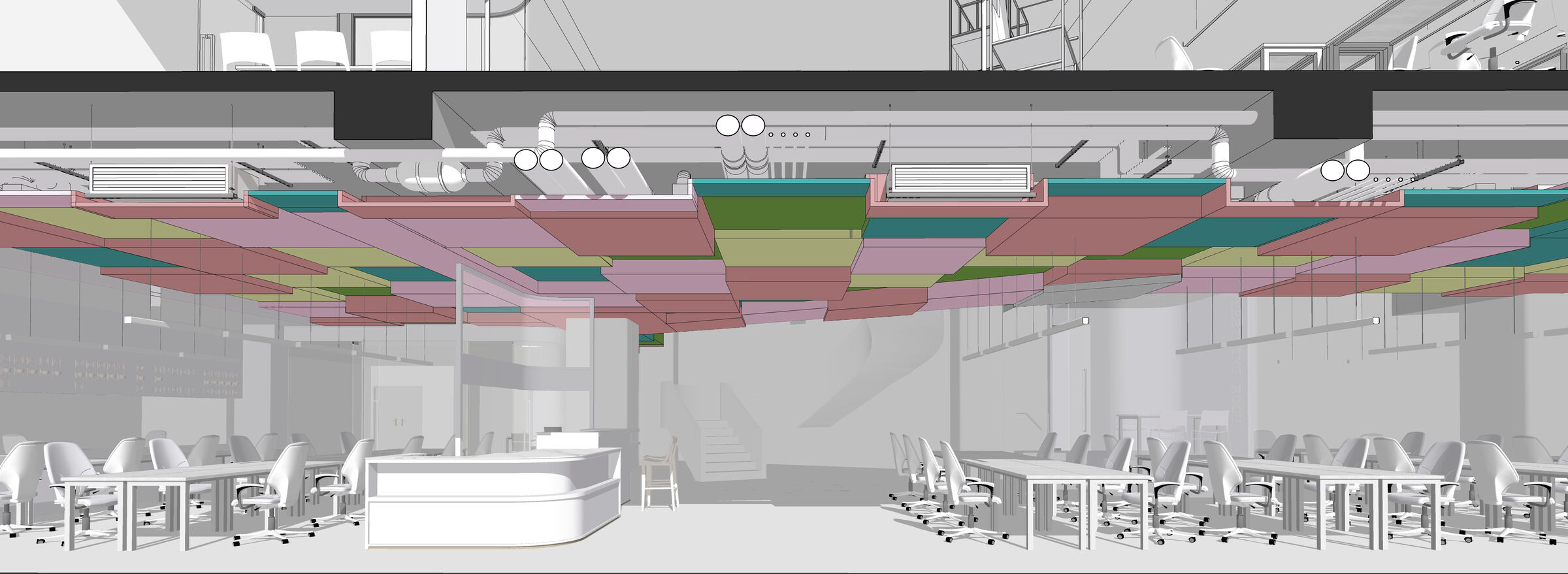 To maximize the net ceiling height, the space is well-designed to the last centimeter