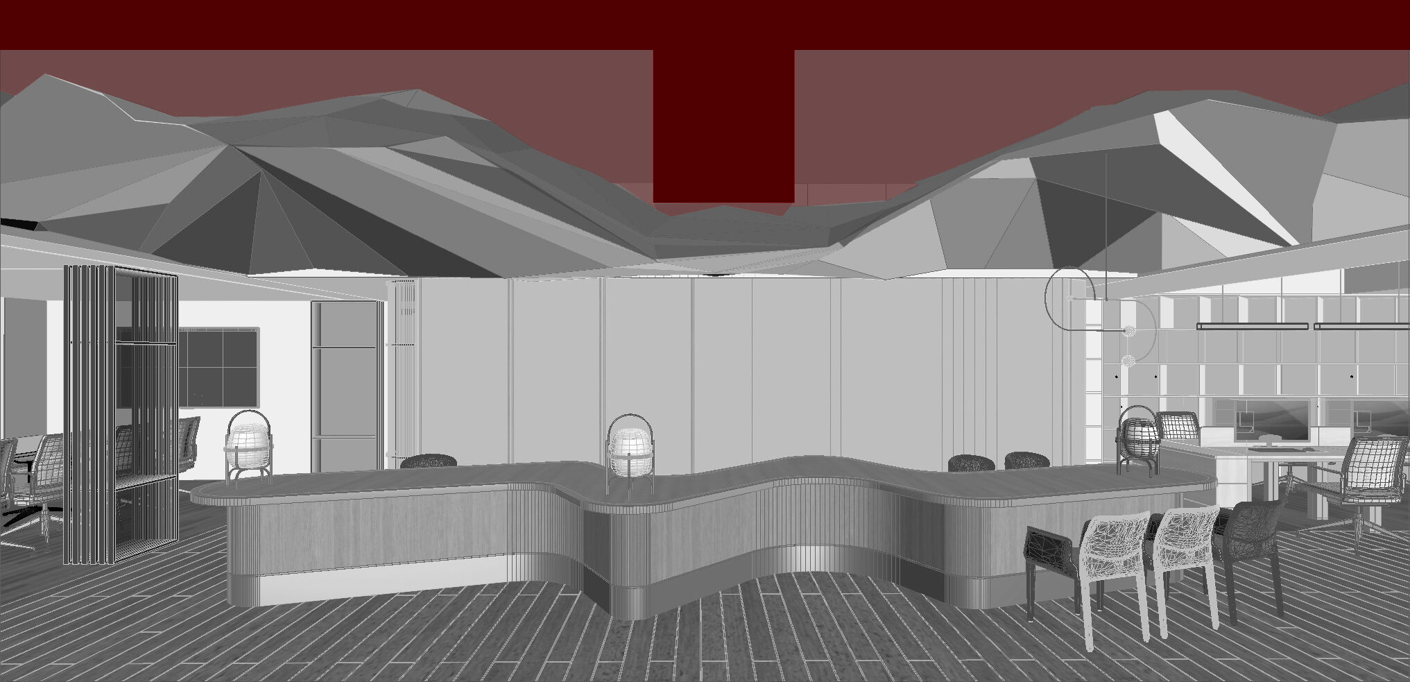 To maximize the net ceiling height, the space is well-designed to the last centimeter