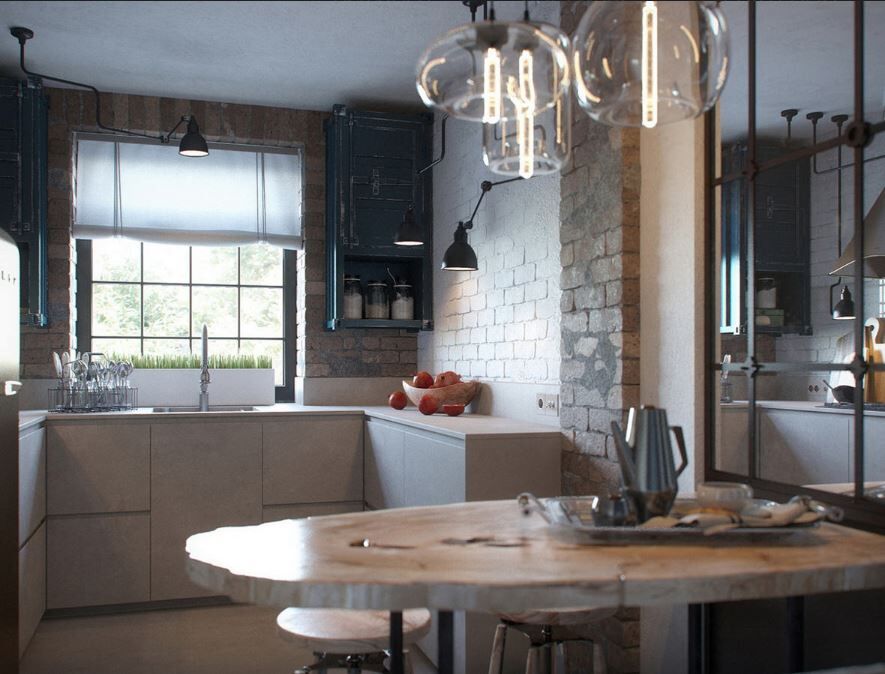 d vizualization of a loft kitchen design project