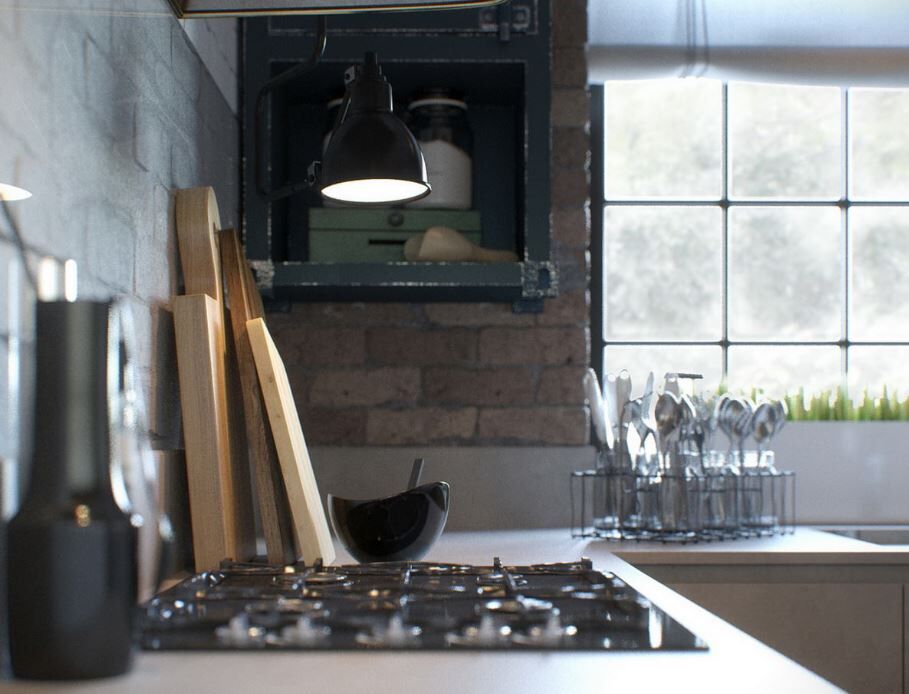 Cooking area in a small loft kitchen