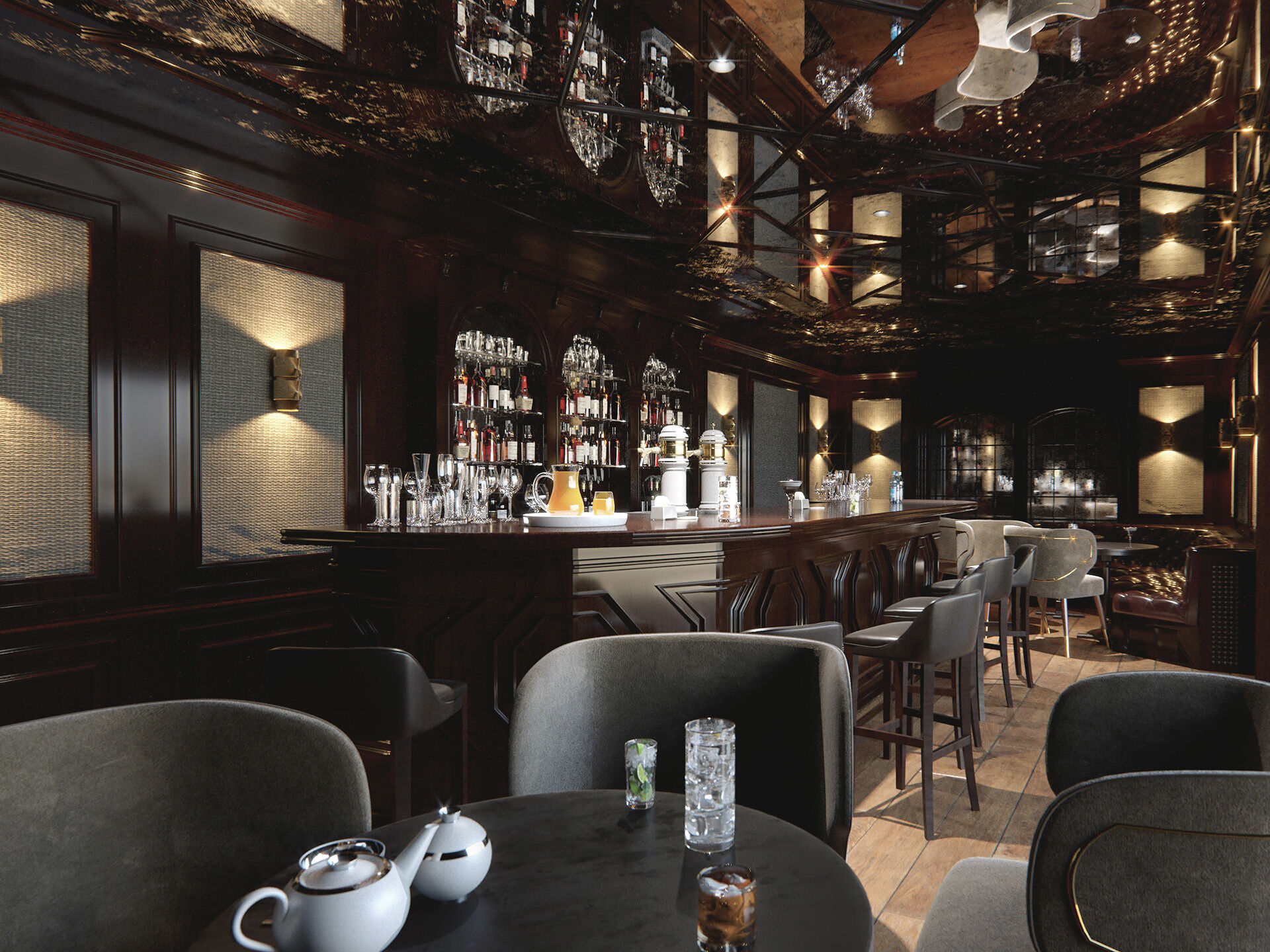 3d render of a bar in Mont Cervin Hotel