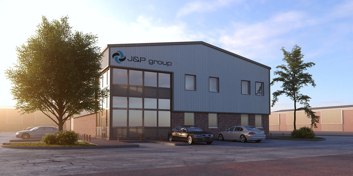 3d exterior render of an industrial building
