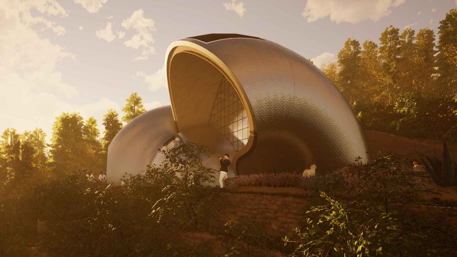 Side View of the Yoga Shala Building and the Xeriscape Garden