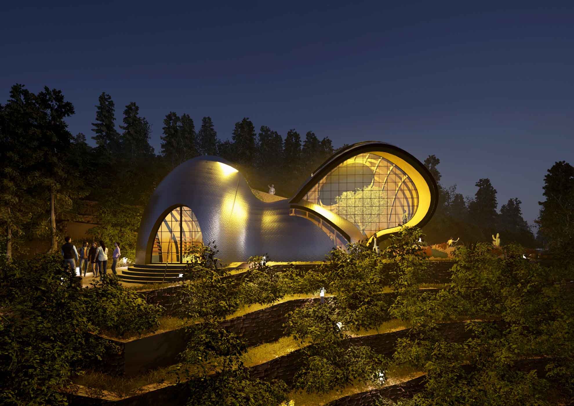 Night View of the Yoga Shala Building