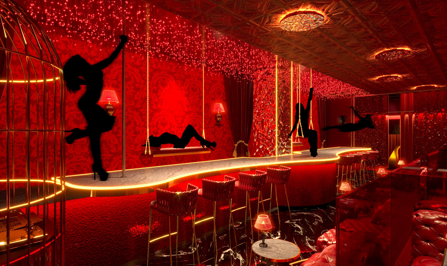 Performers engaging on the bar