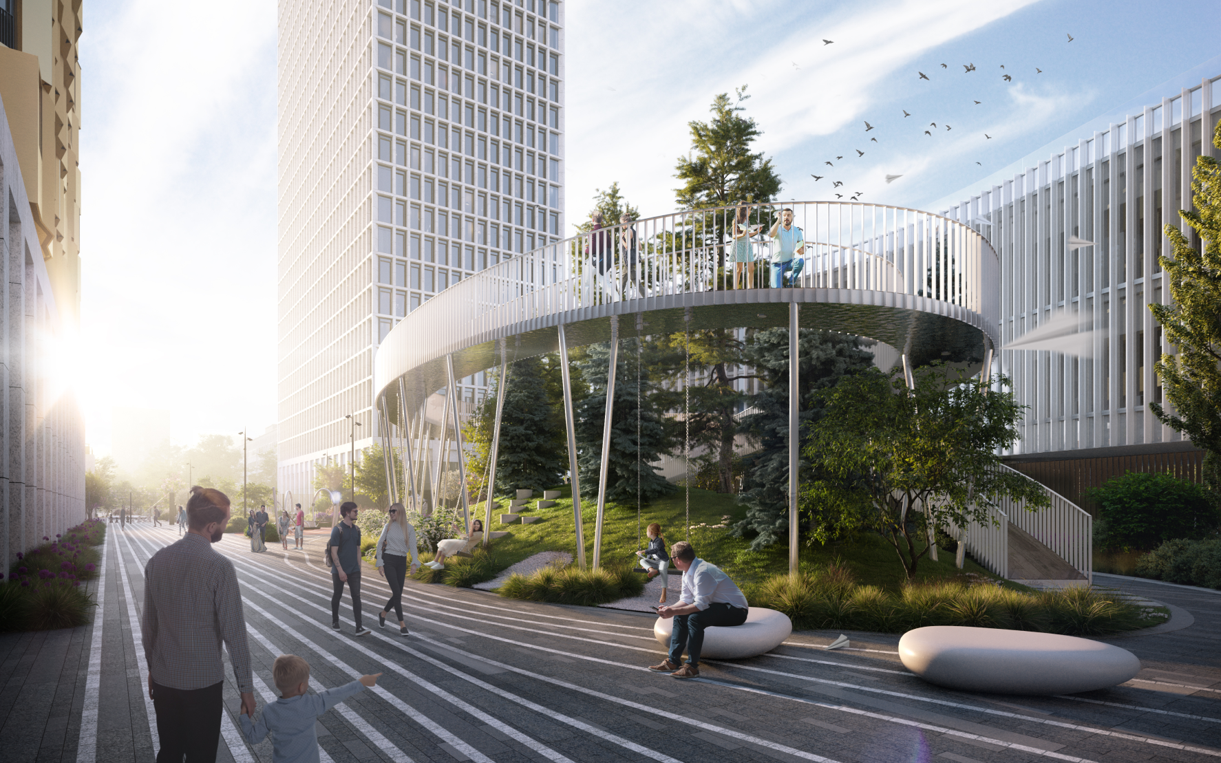 In the center of the courtyard there is a bridge for walking and recreation