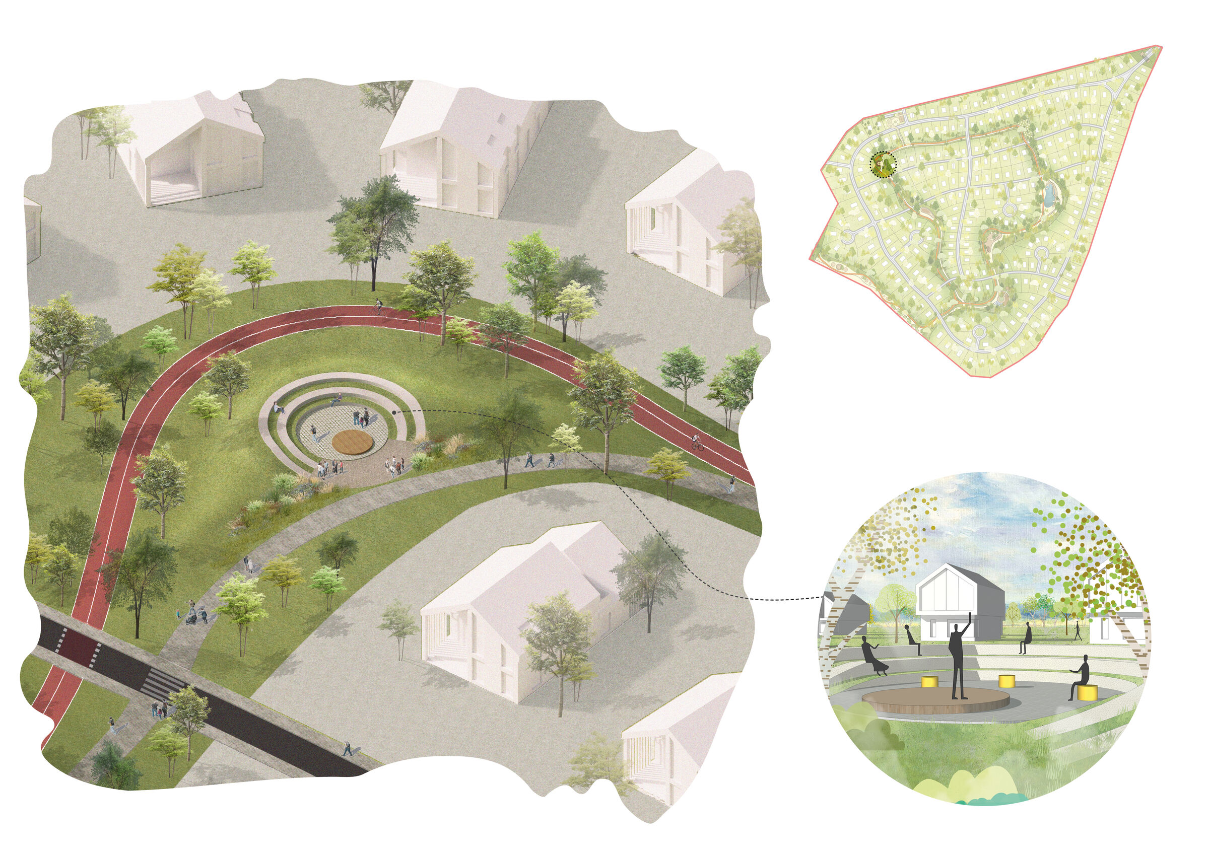 A landscaped street amphitheater