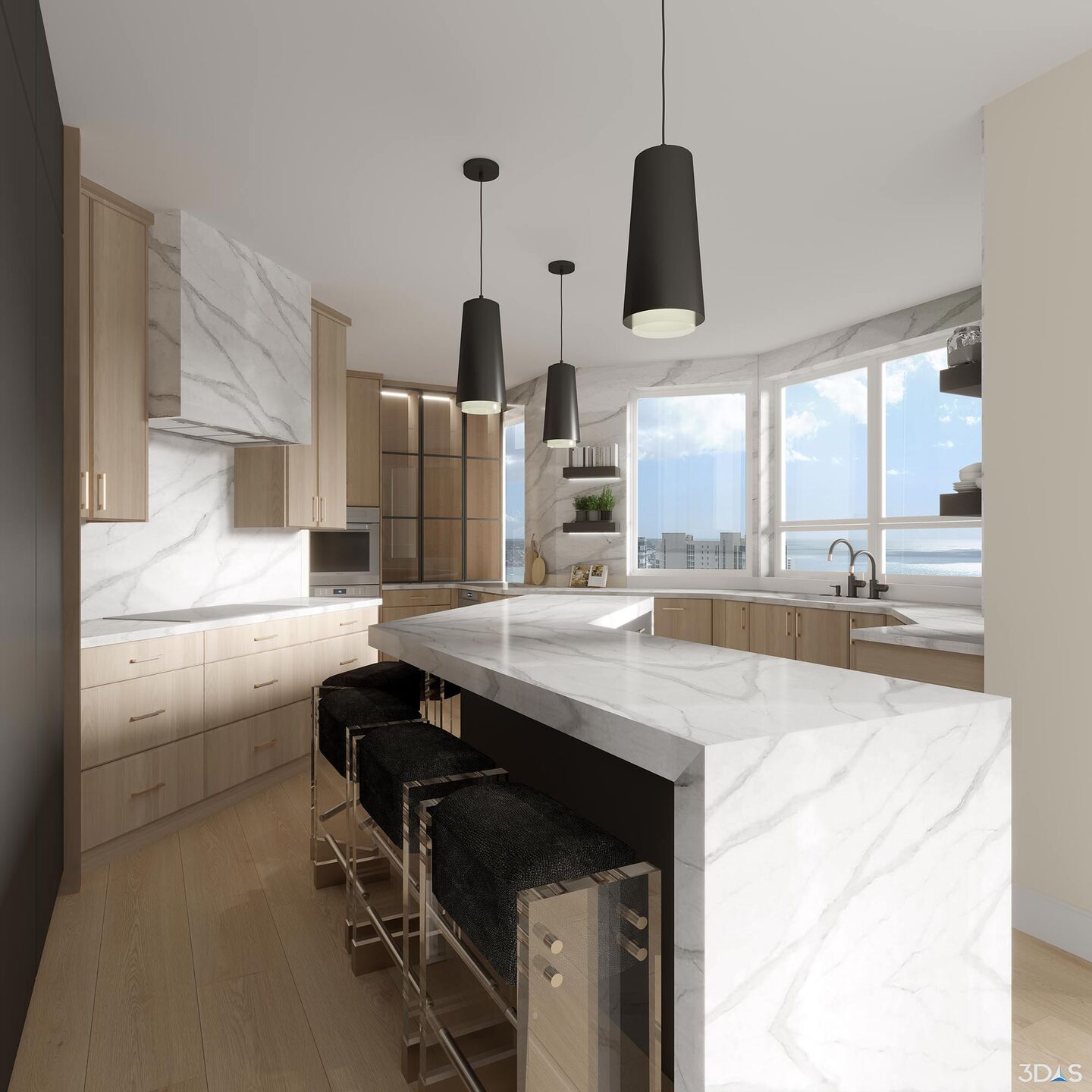 3D Kitchen Overlooking Ocean