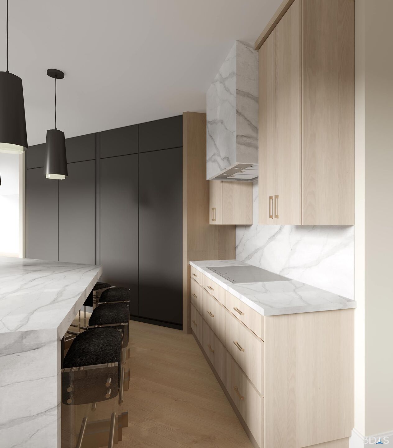 3D Kitchen with Paneled Refrigerators