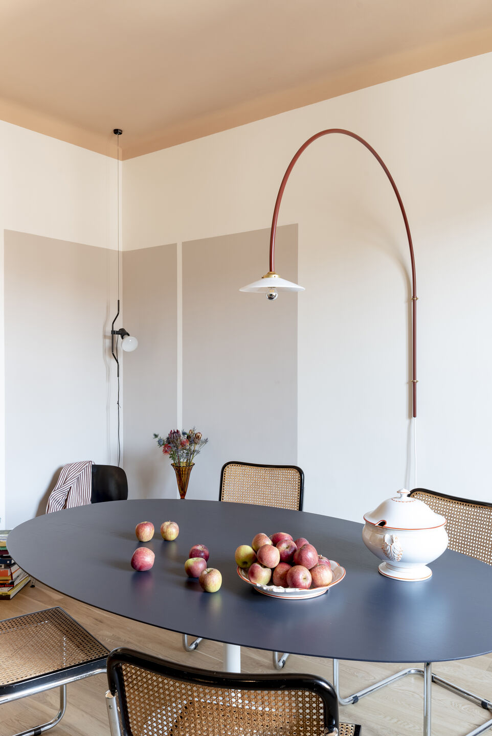 Dining area and reading corner in the background