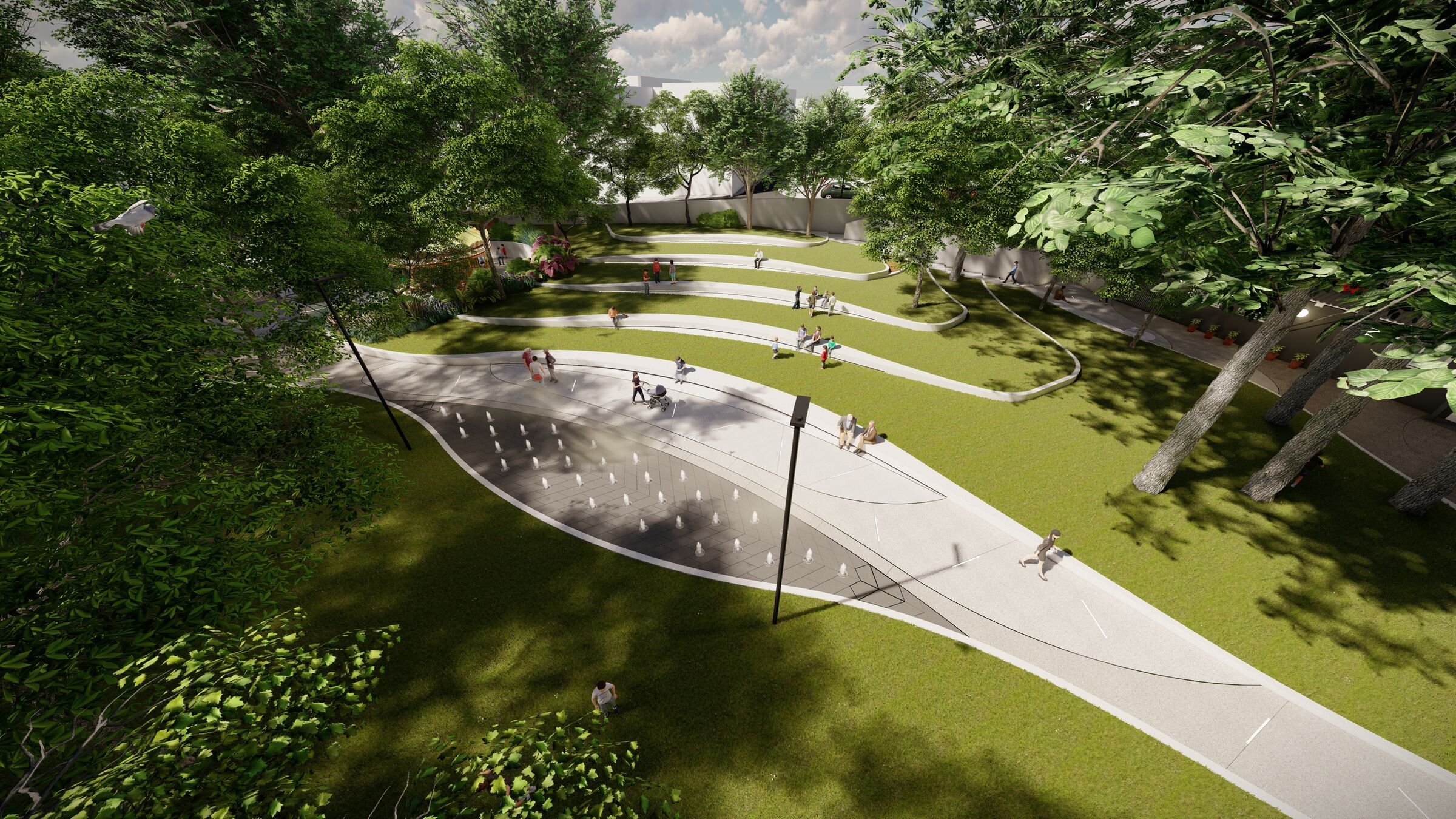 Landscaped Amphitheatre and Water Fountains