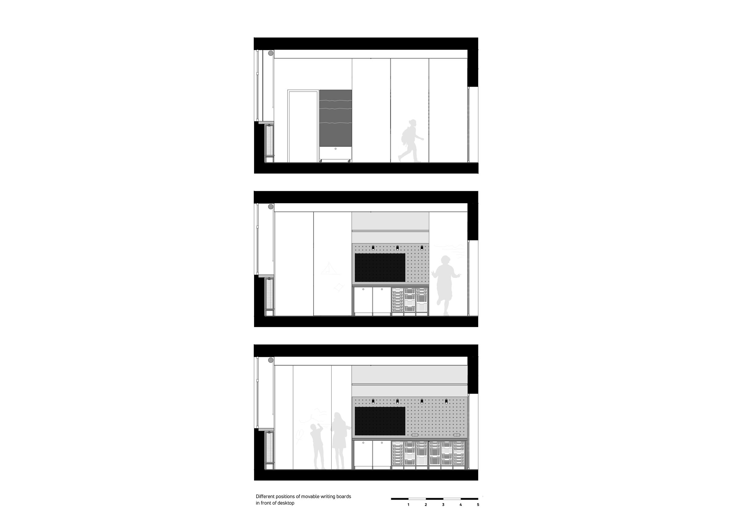 Different positions of movable writing walls