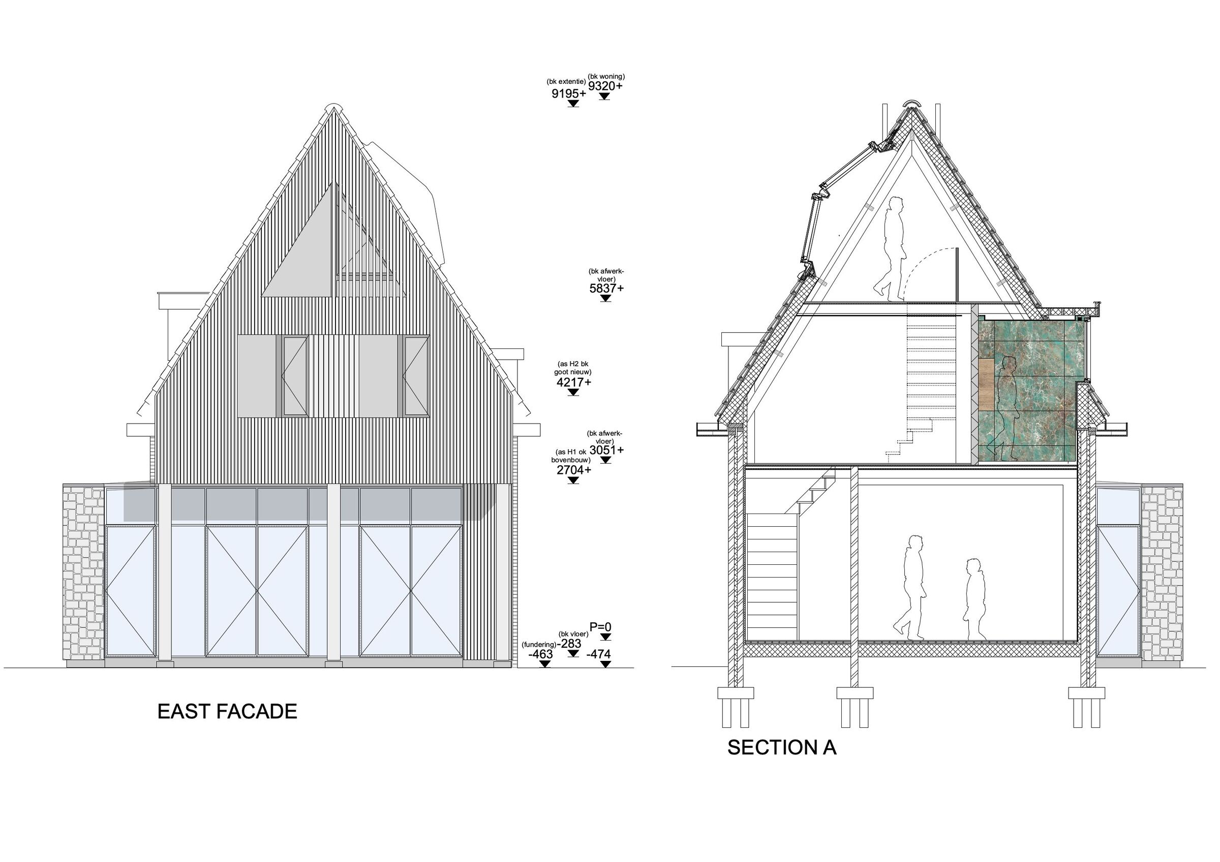 Back facade and section